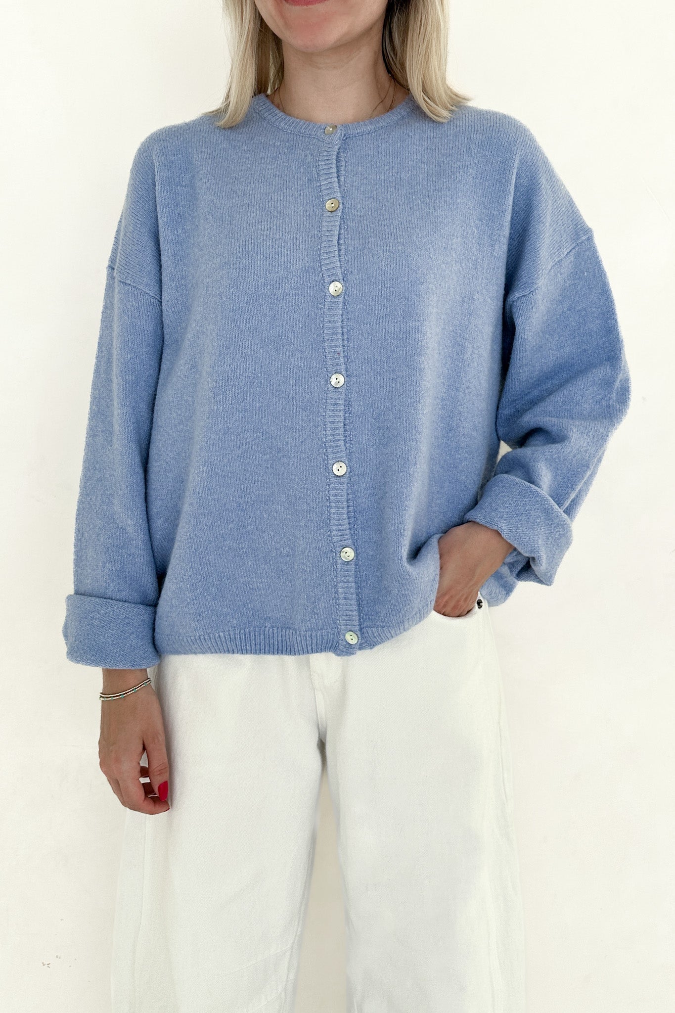 Willow Soft Long Sleeve Crew Neck Sweater Cardigan in Periwinkle - Neutral Ground