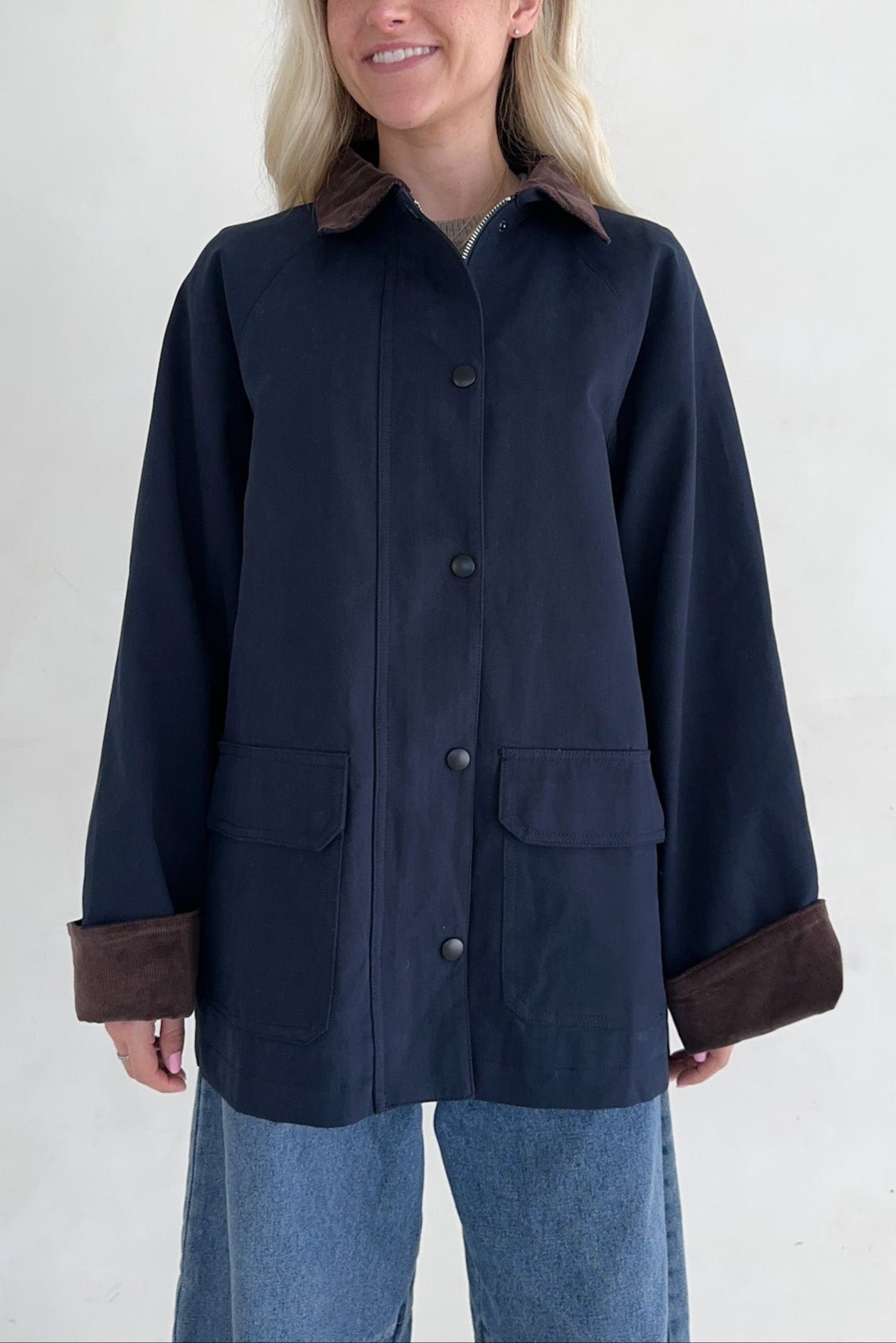 Windsor Corduroy Detail Barn Jacket in Navy - Neutral Ground