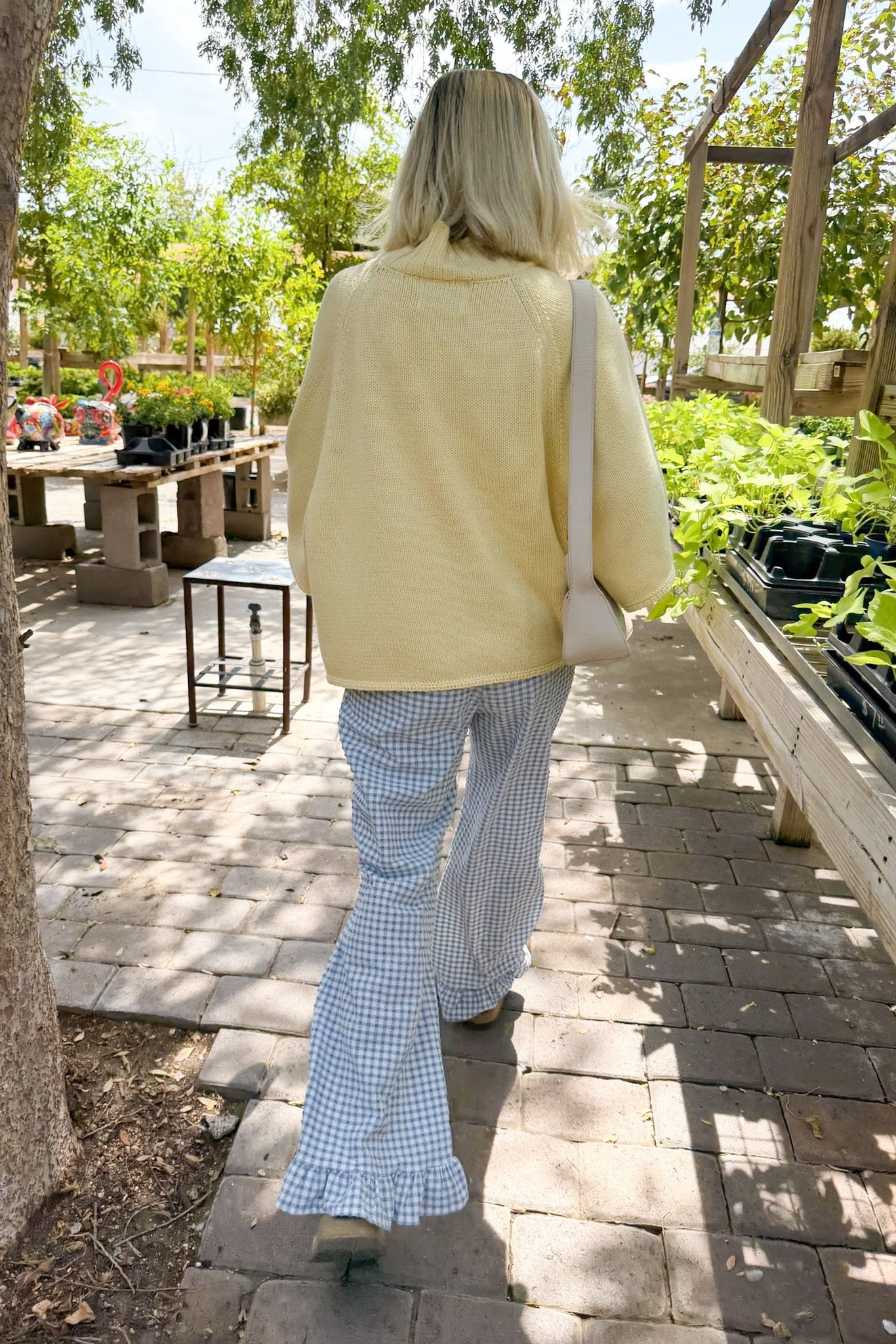 Winnie Gingham Ruffle Pants in Sky Blue and White - Neutral Ground
