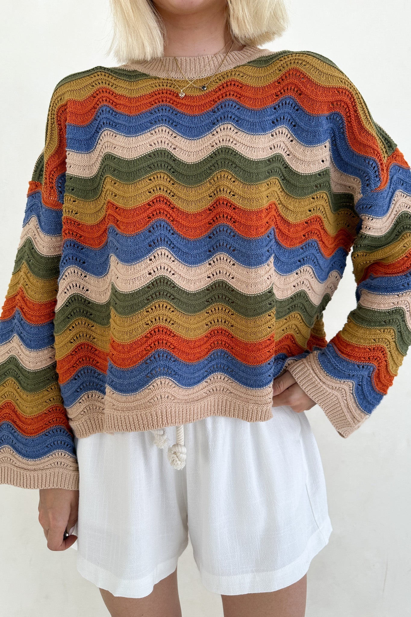 Woodstock Colorblock Neutral Rainbow Sweater - Neutral Ground