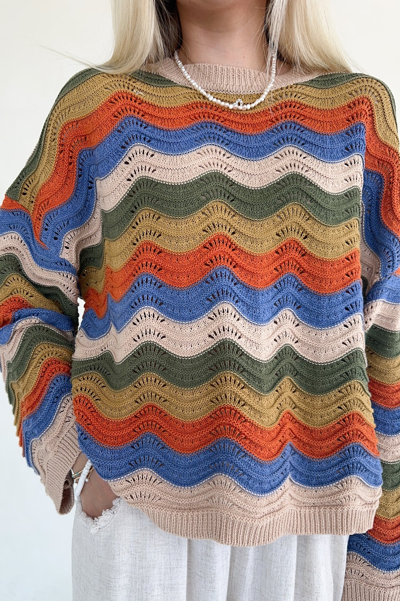 Woodstock Colorblock Neutral Rainbow Sweater - Neutral Ground