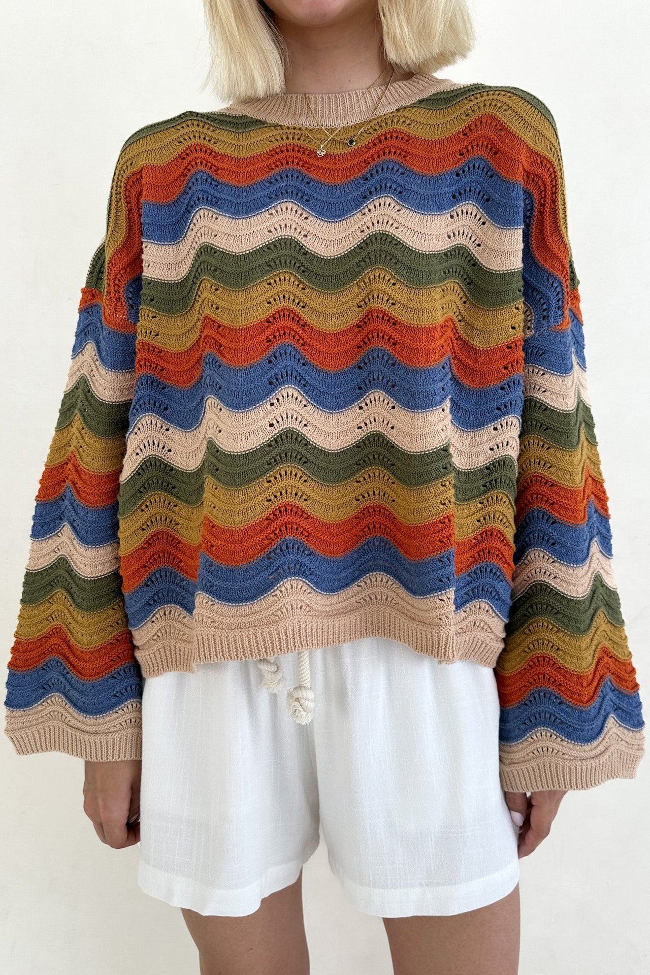 Woodstock Colorblock Neutral Rainbow Sweater - Neutral Ground