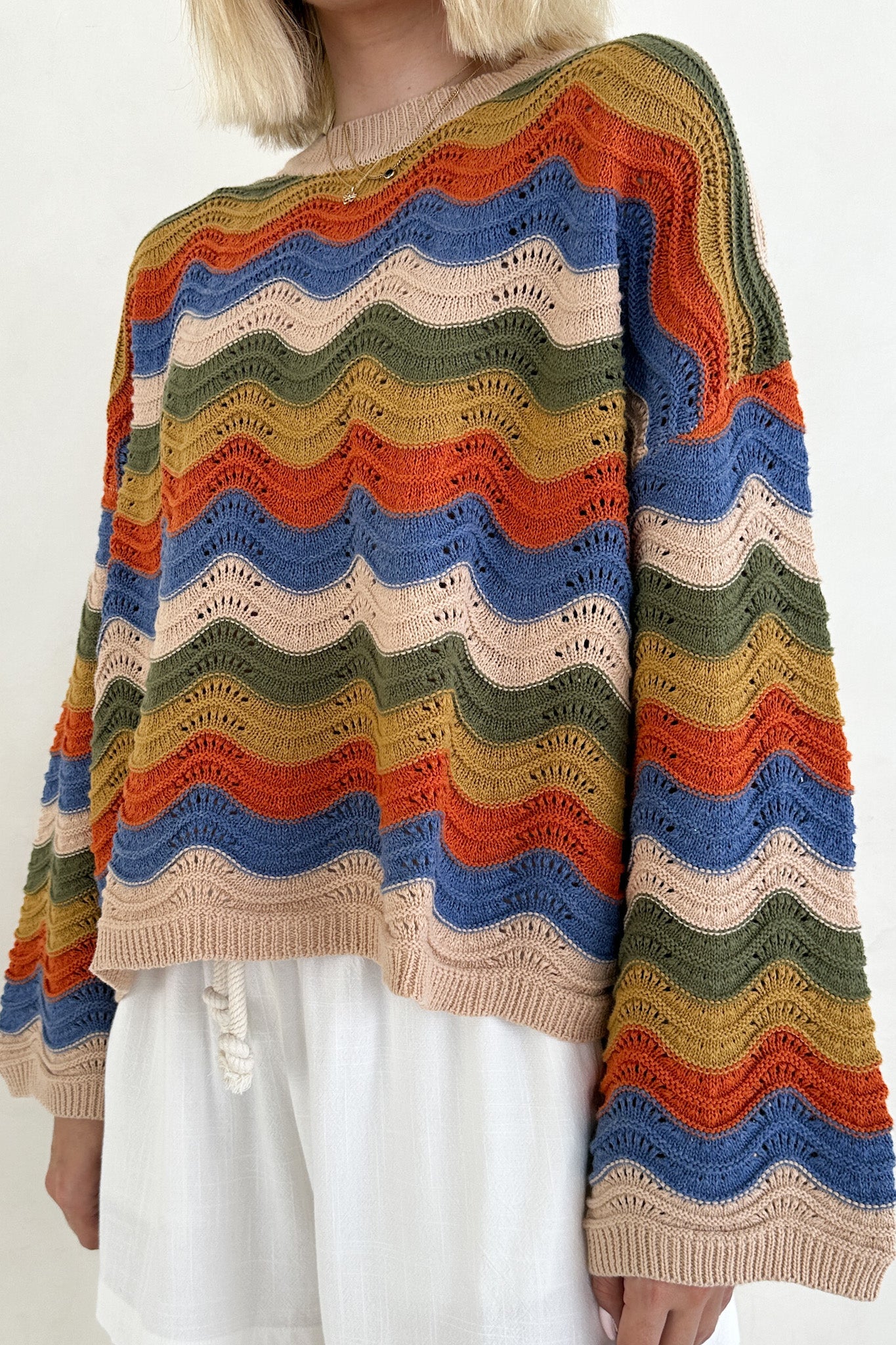 Woodstock Colorblock Neutral Rainbow Sweater - Neutral Ground