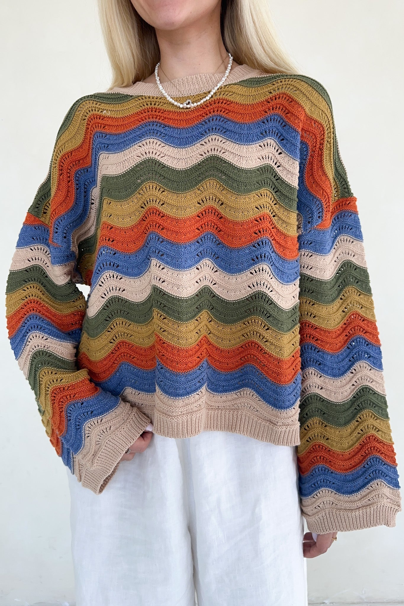 Woodstock Colorblock Neutral Rainbow Sweater - Neutral Ground