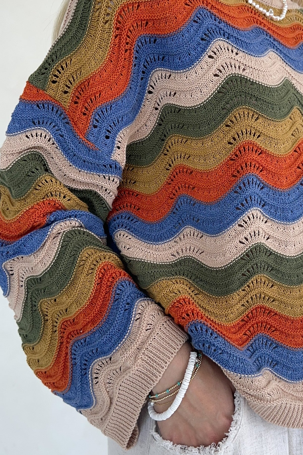 Woodstock Colorblock Neutral Rainbow Sweater - Neutral Ground