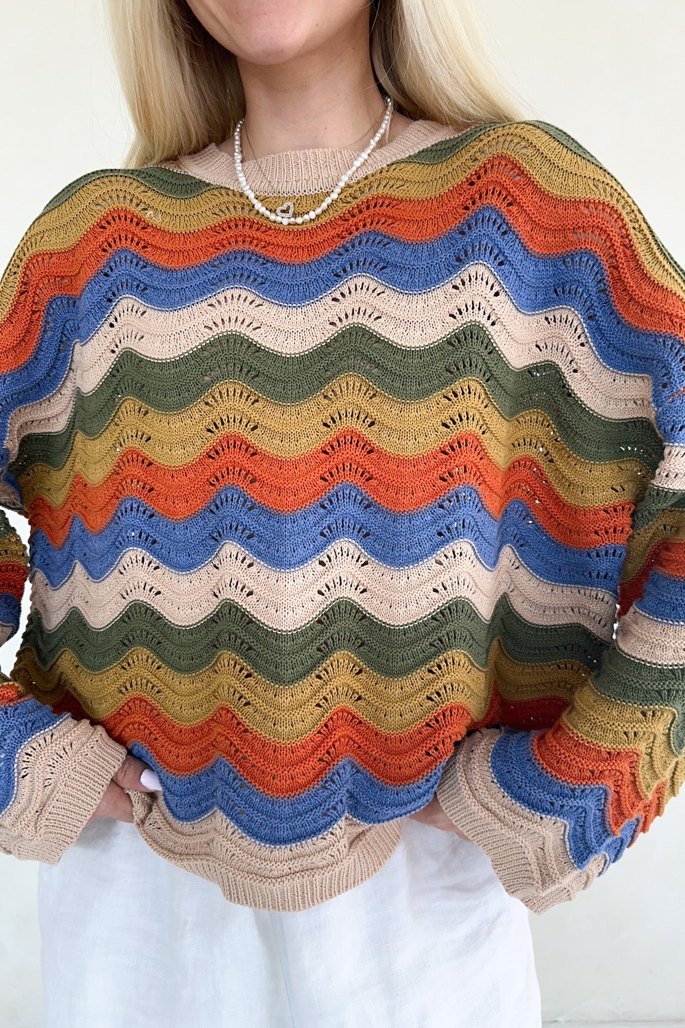 Woodstock Colorblock Neutral Rainbow Sweater - Neutral Ground