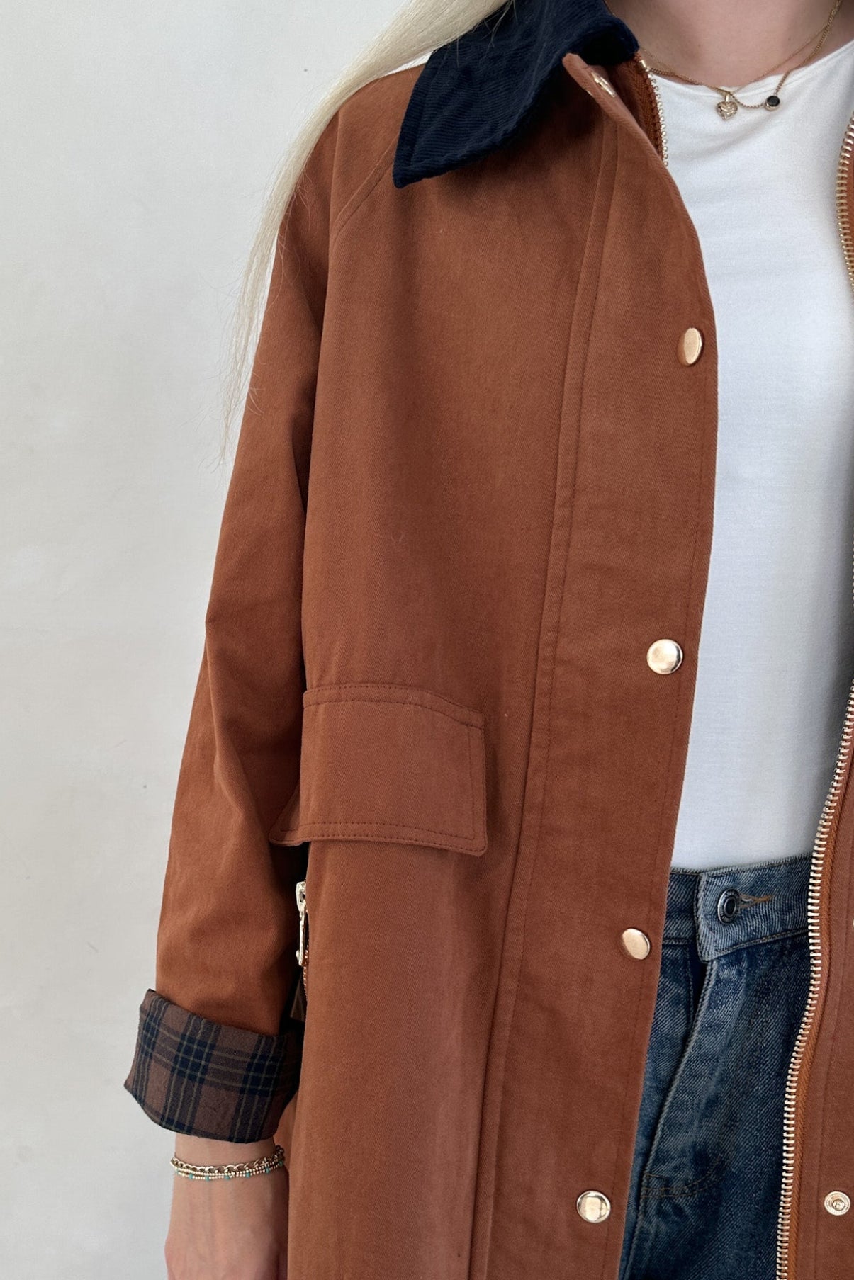 Wren Corduroy Collared Cotton Barn Jacket in Camel - Neutral Ground
