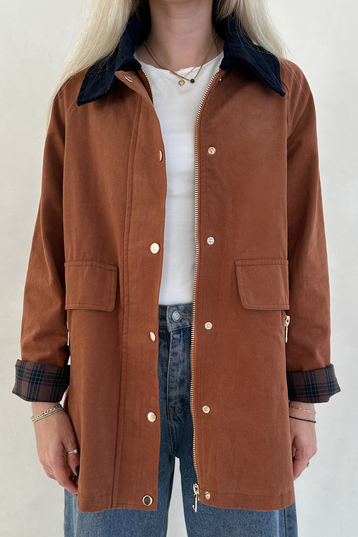 Wren Corduroy Collared Cotton Barn Jacket in Camel - Neutral Ground