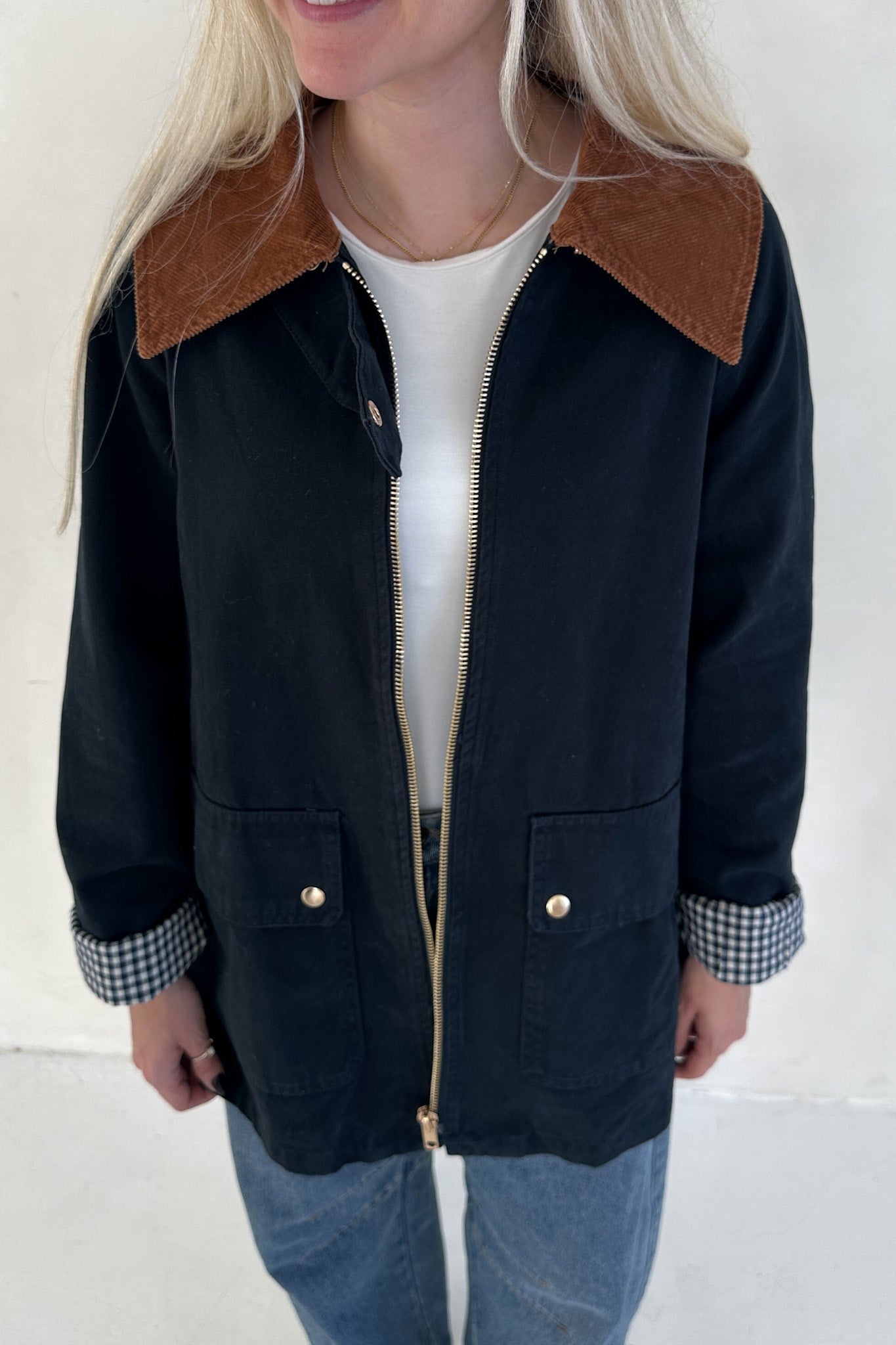 Wren Corduroy Collared Cotton Barn Jacket in Midnight - Neutral Ground