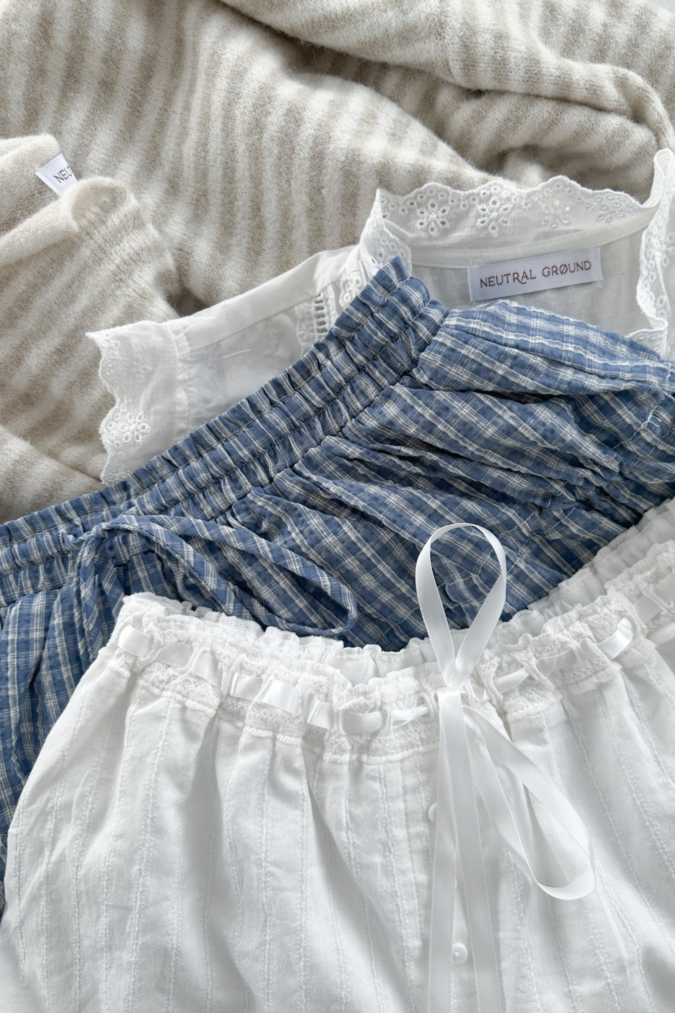 Wren Wide Leg Plaid Drawstring Shorts - Neutral Ground