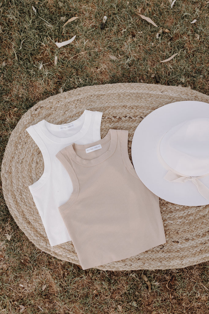 Venice Ribbed Tank in Tan - Neutral Ground