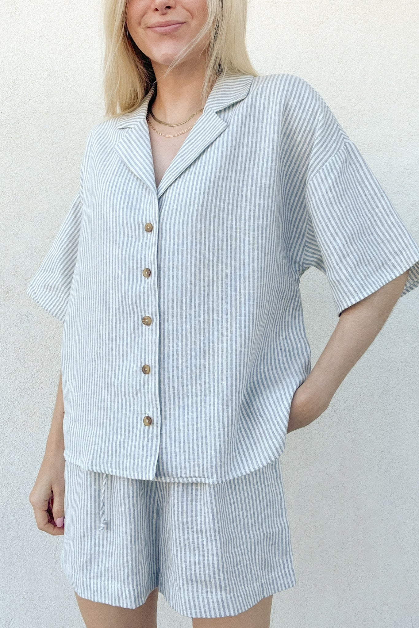 Emilie Striped Linen Button Down Shirt - Neutral Ground
