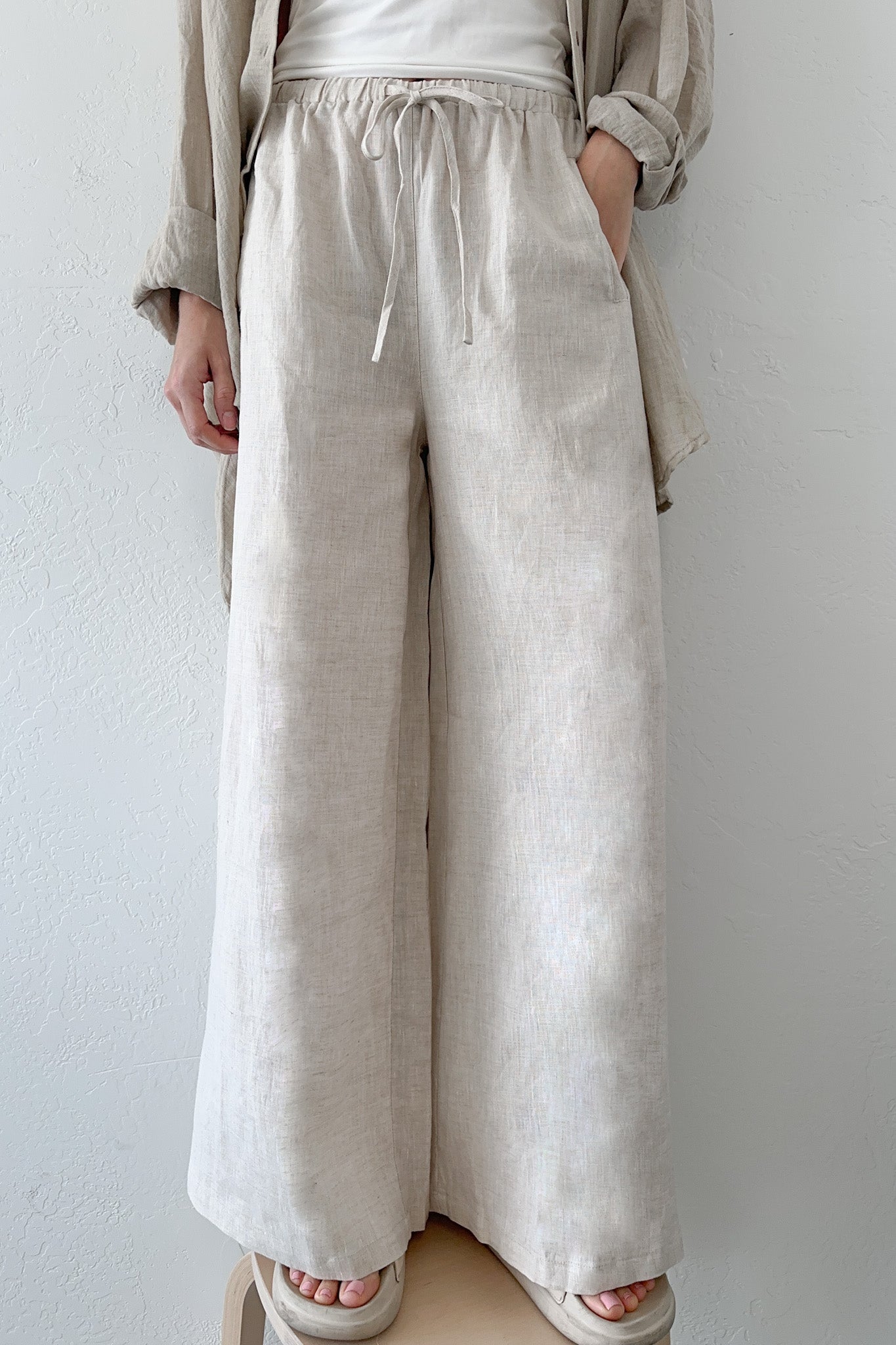 Island Time Wide Leg Linen Pants in Natural - Neutral Ground