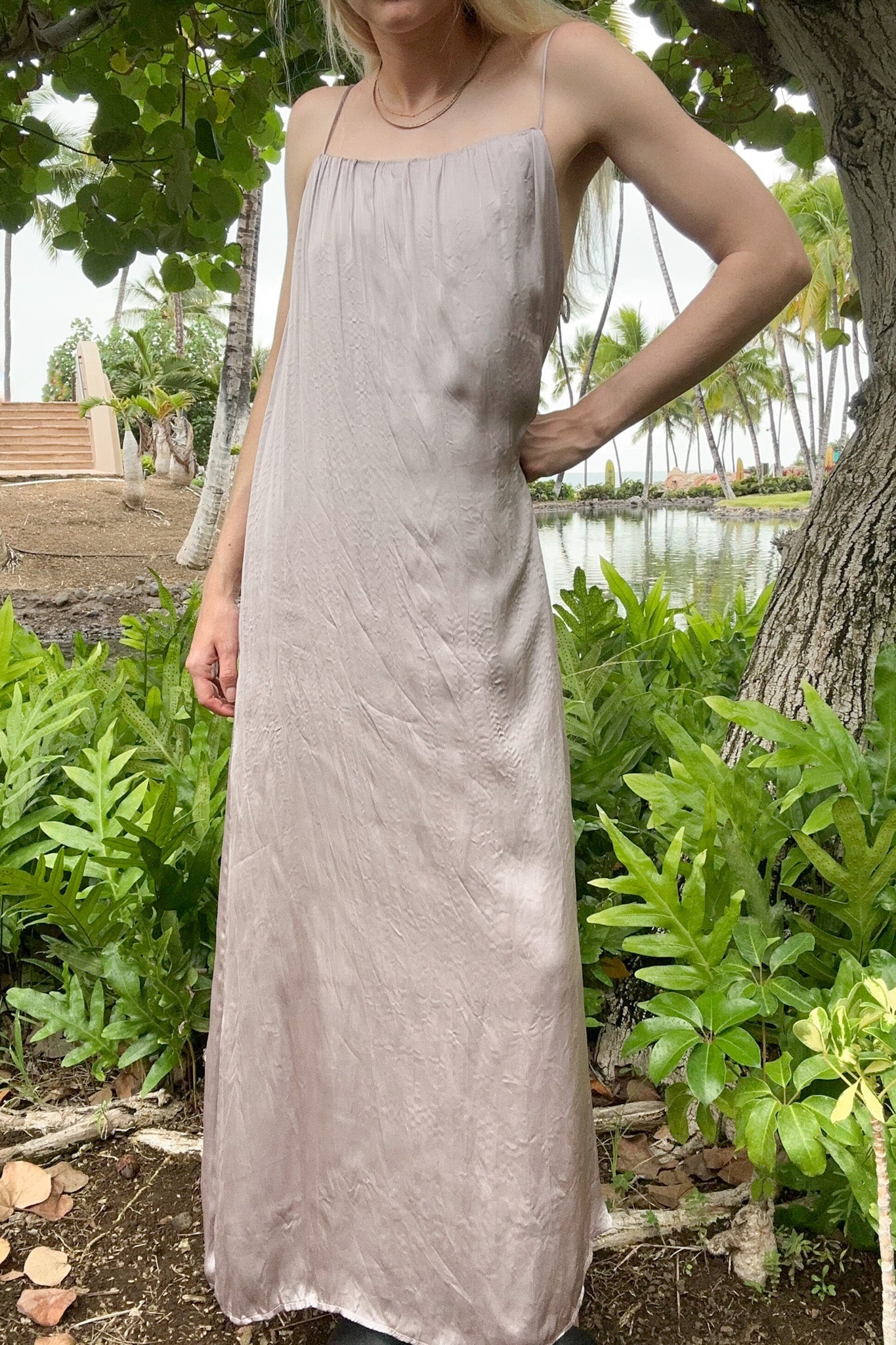 Parker Satin Slip Midi Dress - Neutral Ground