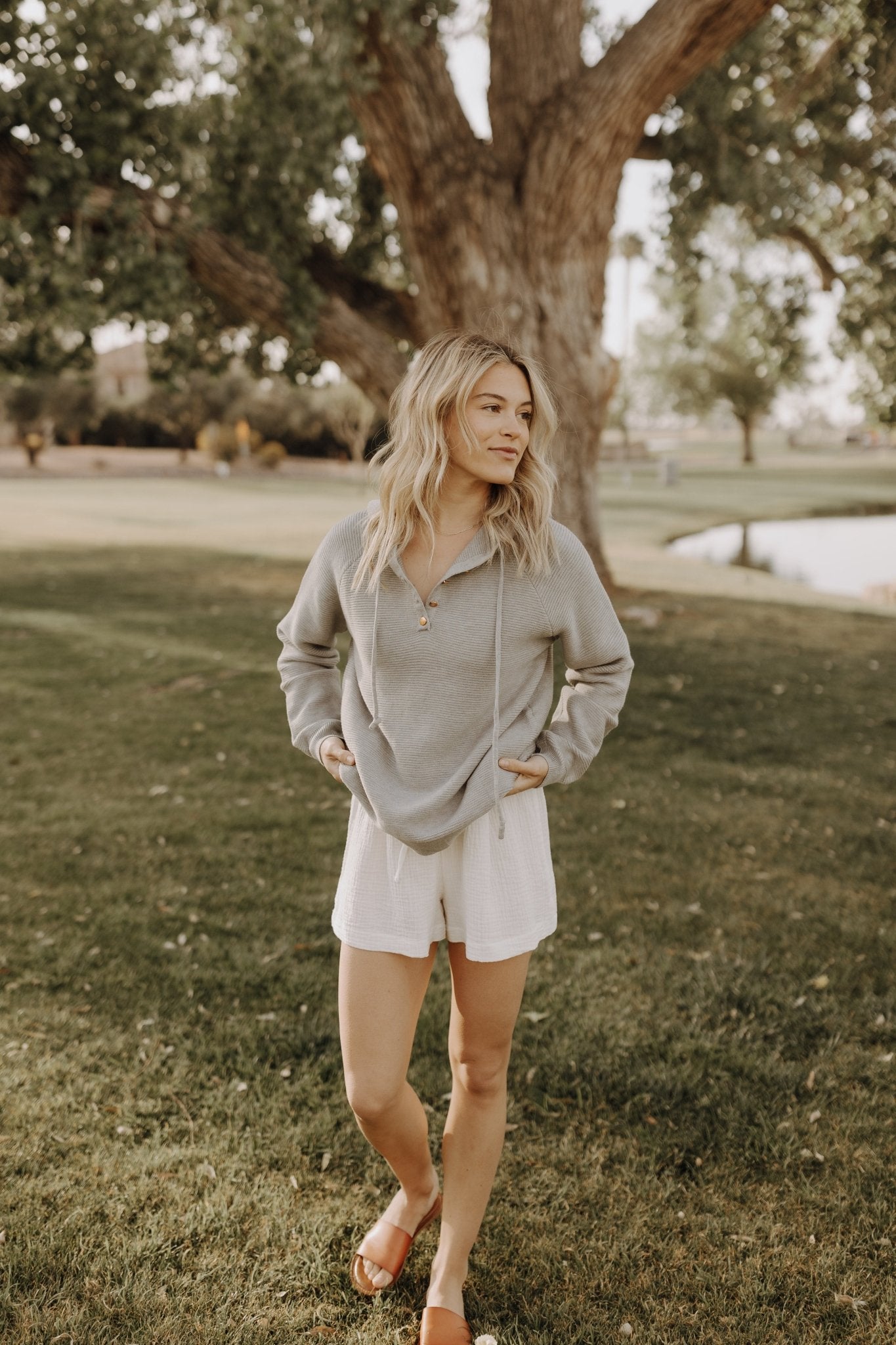 Posie Cotton Gauze Shorts - Neutral Ground