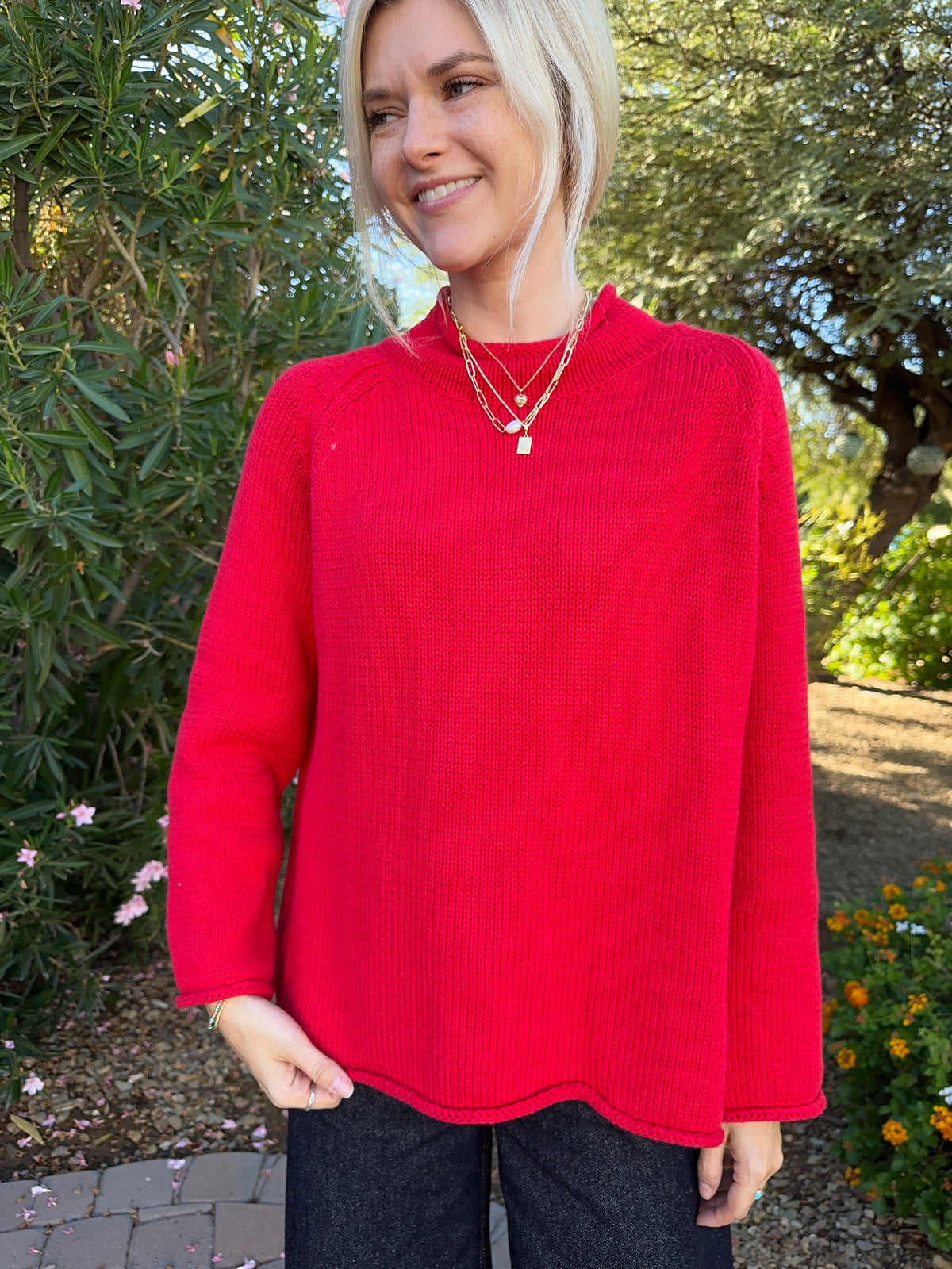 Cherry On Top Cotton Knit Sweater in Cherry Red