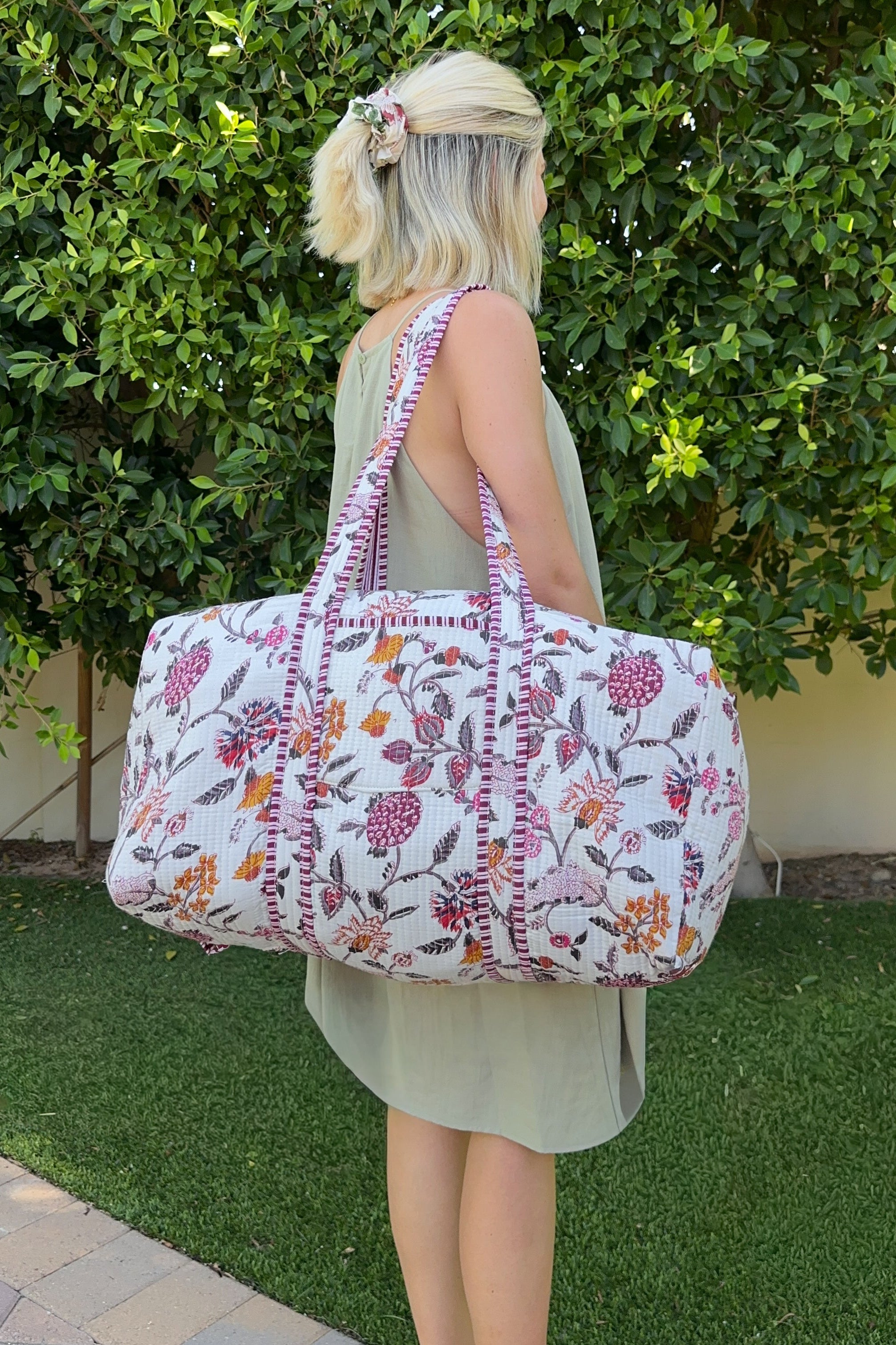 Weekender Quilted Duffle Bag in White