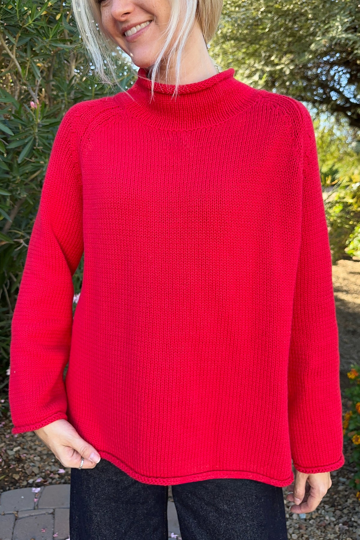 Cherry On Top Cotton Knit Sweater in Cherry Red