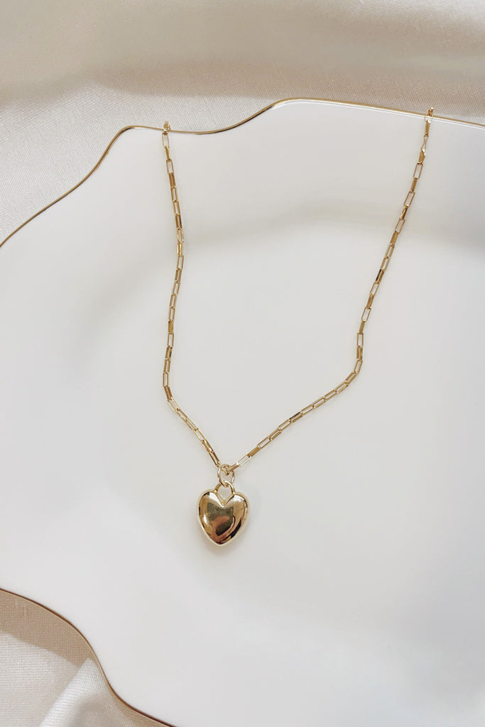 Puffy Heart Pendant Charm Necklace