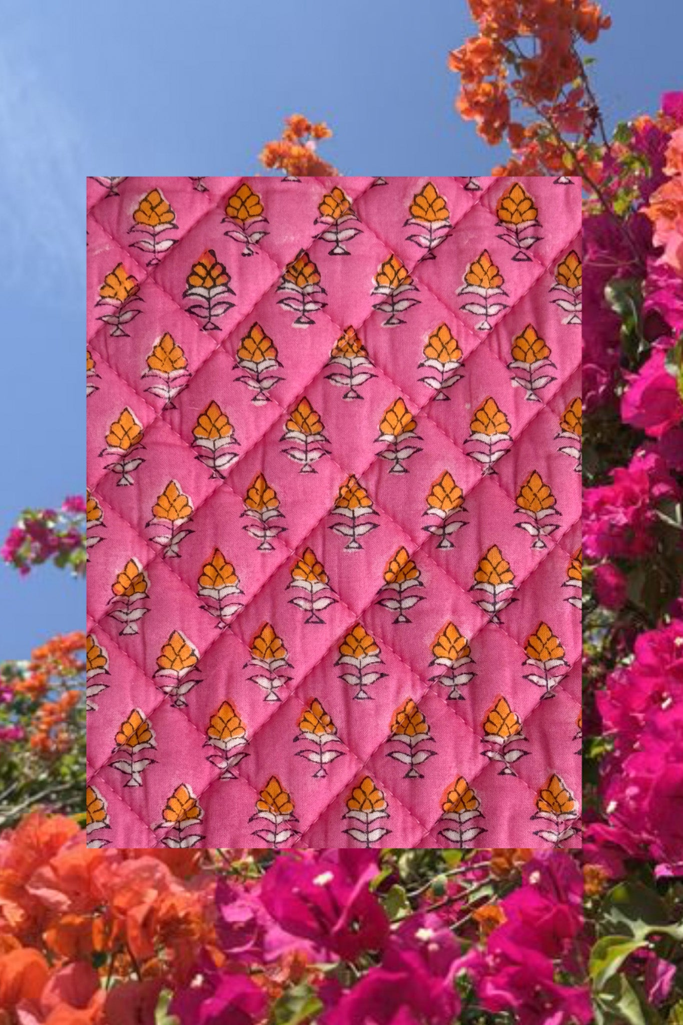 Market Quilted Tote Bag in Pink and Orange