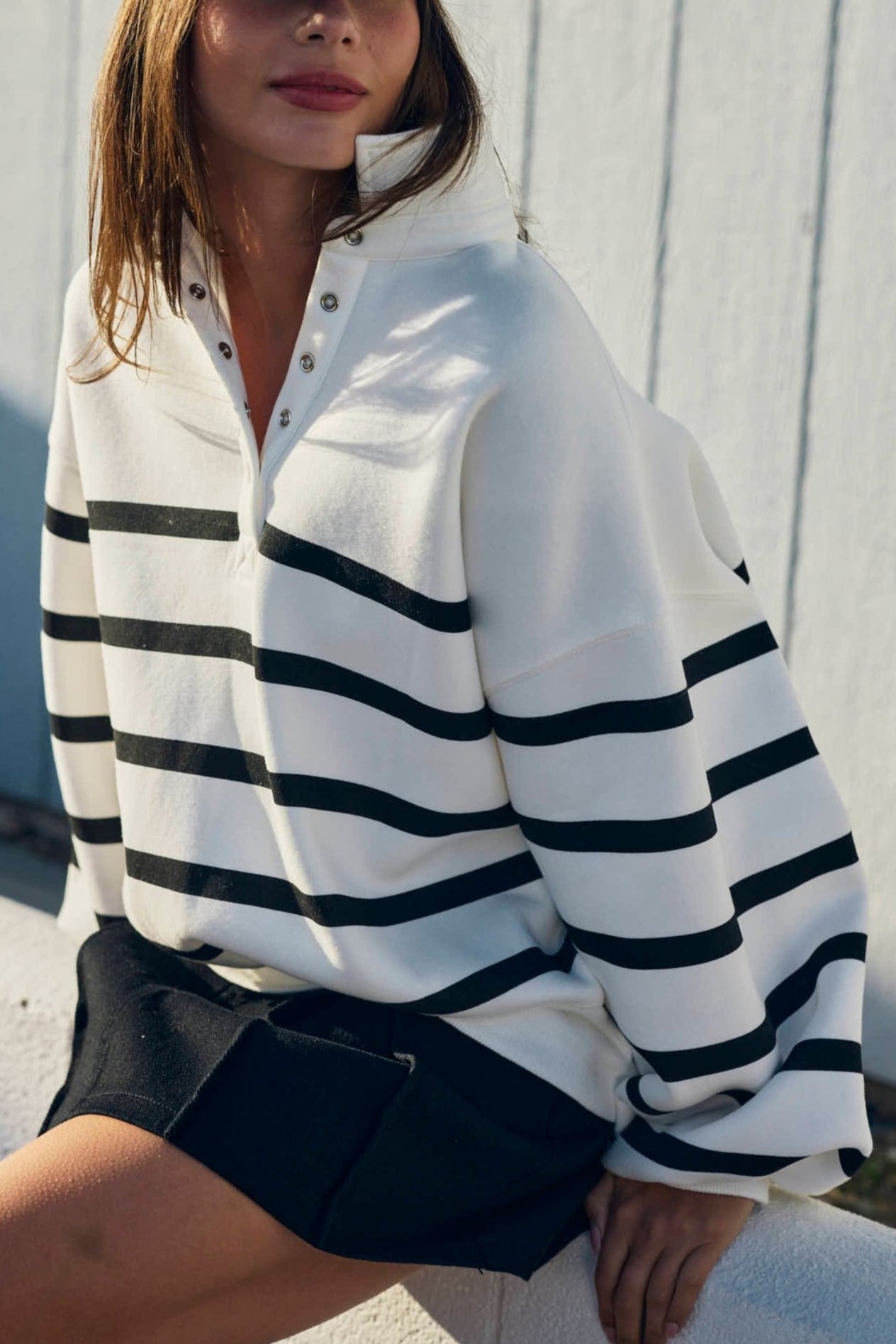 Capri Collared Sweatshirt in Black and White