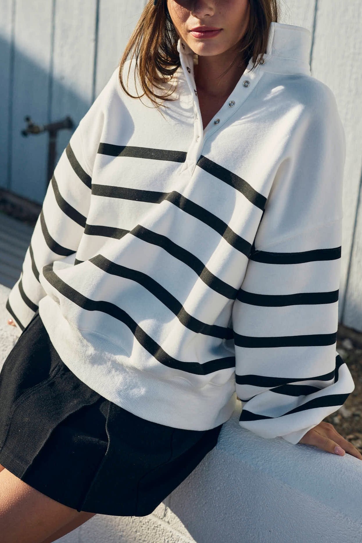 Capri Collared Sweatshirt in Black and White