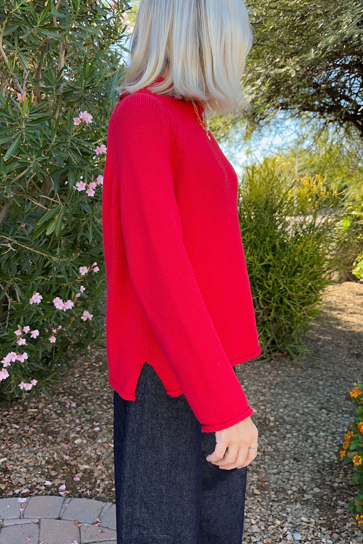 Cherry On Top Cotton Knit Sweater in Cherry Red