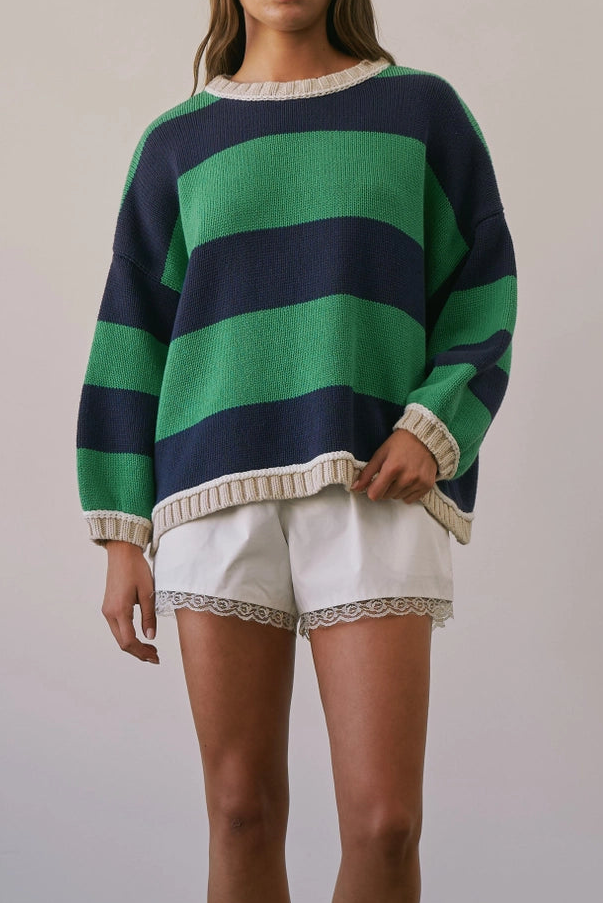 Match Point Striped Oversized Knit Pullover Sweater