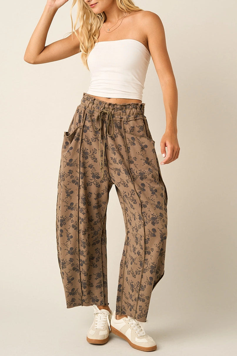 Willa Floral Barrel Pants in Mocha