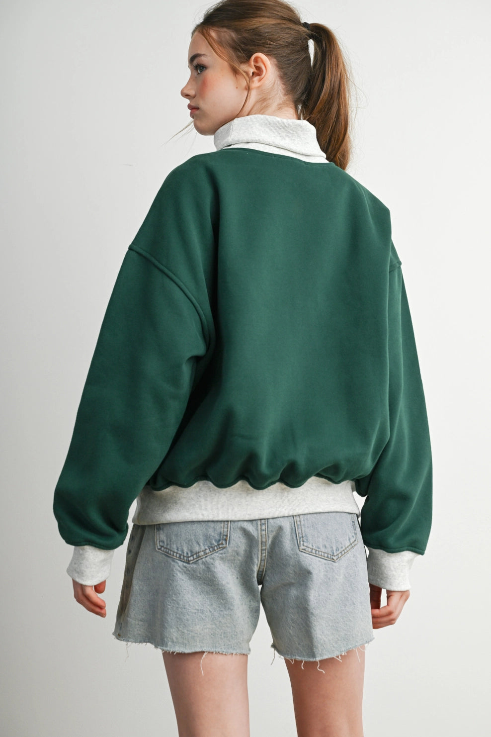 Off Duty Diana Rolled Mock Neck Pullover in Evergreen