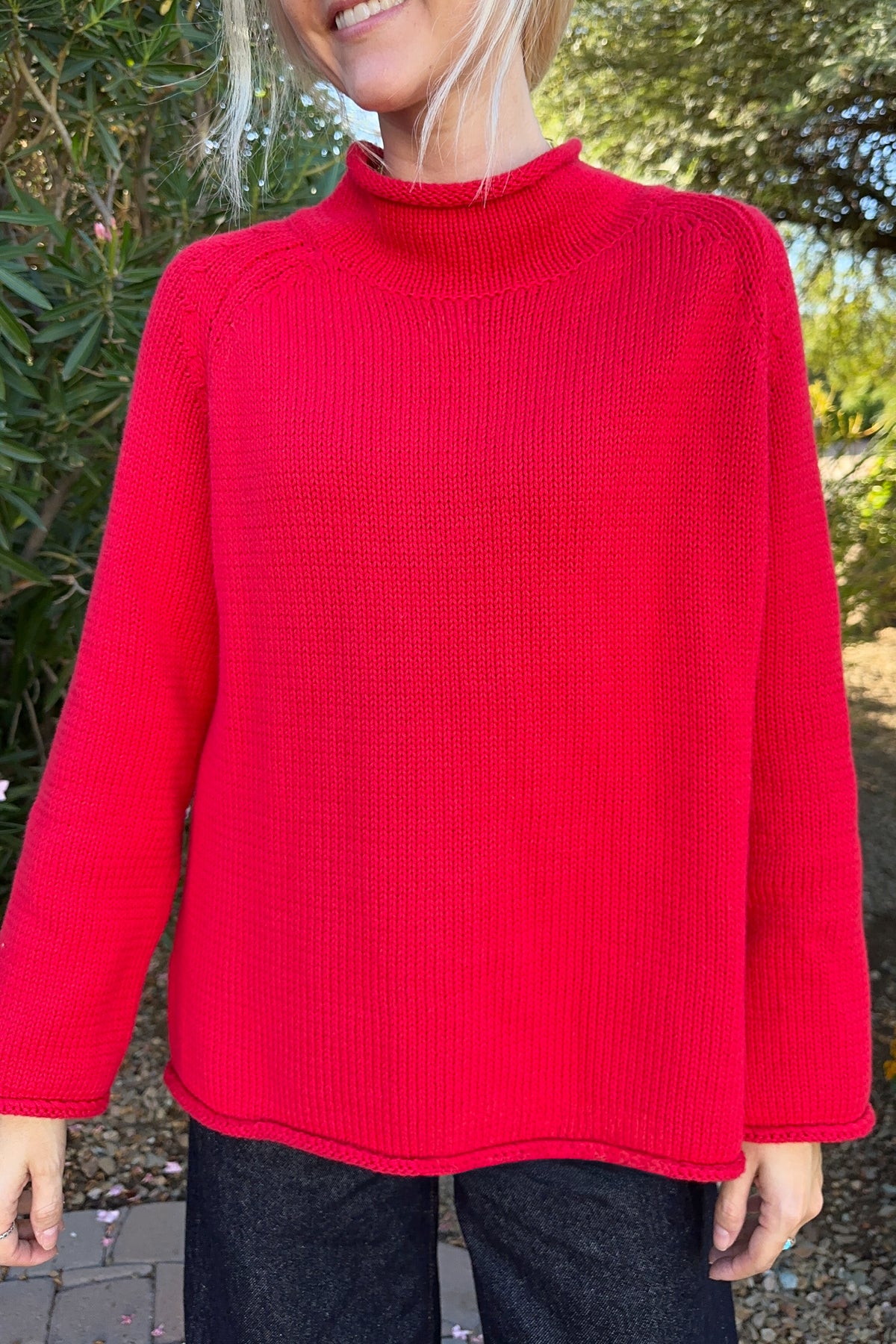 Cherry On Top Cotton Knit Sweater in Cherry Red