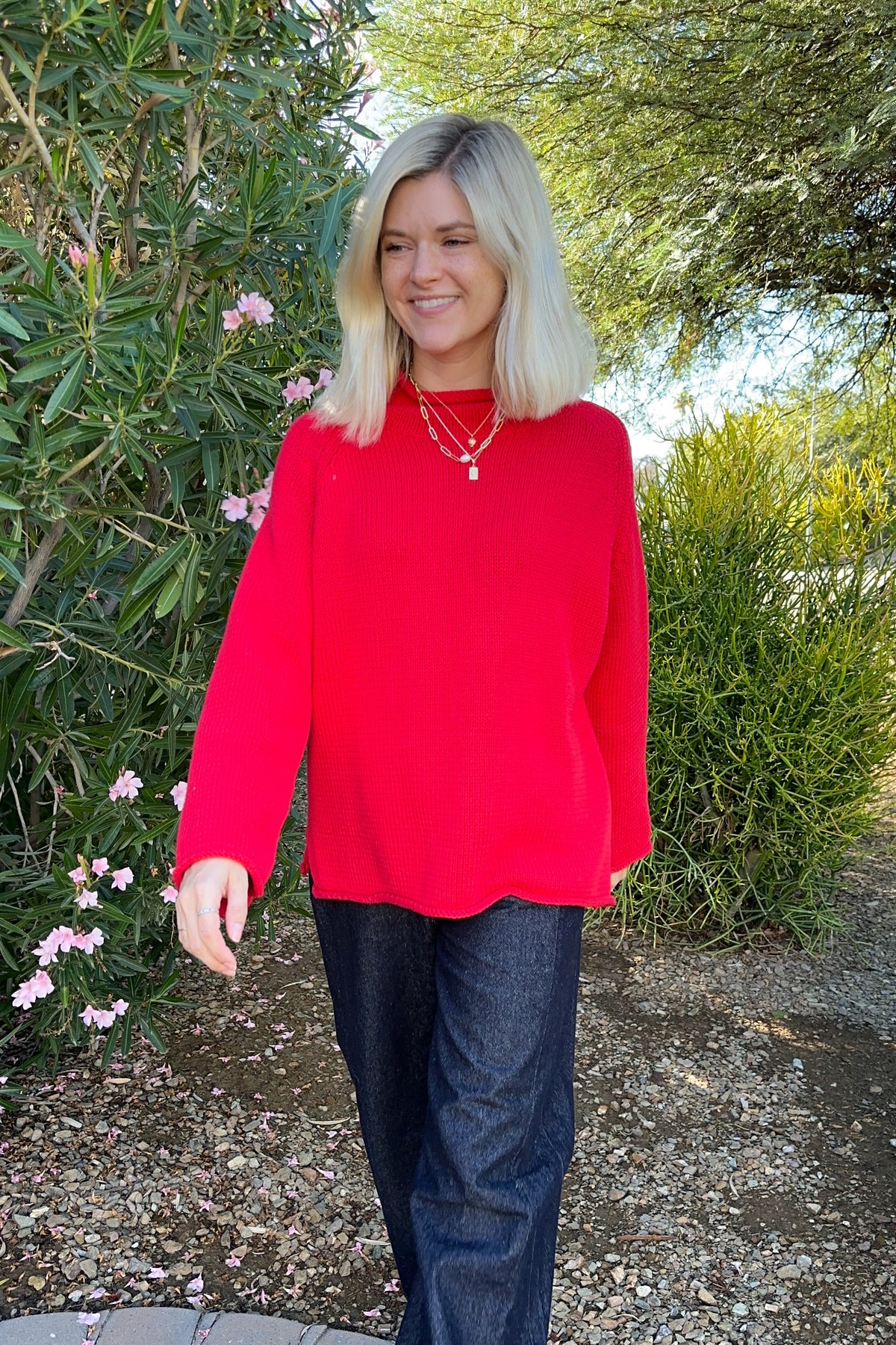 Cherry On Top Cotton Knit Sweater in Cherry Red
