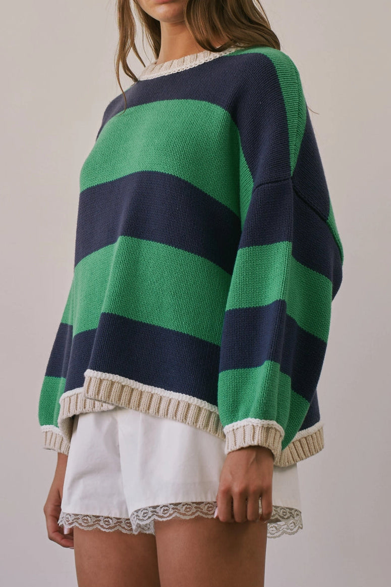 Match Point Striped Oversized Knit Pullover Sweater