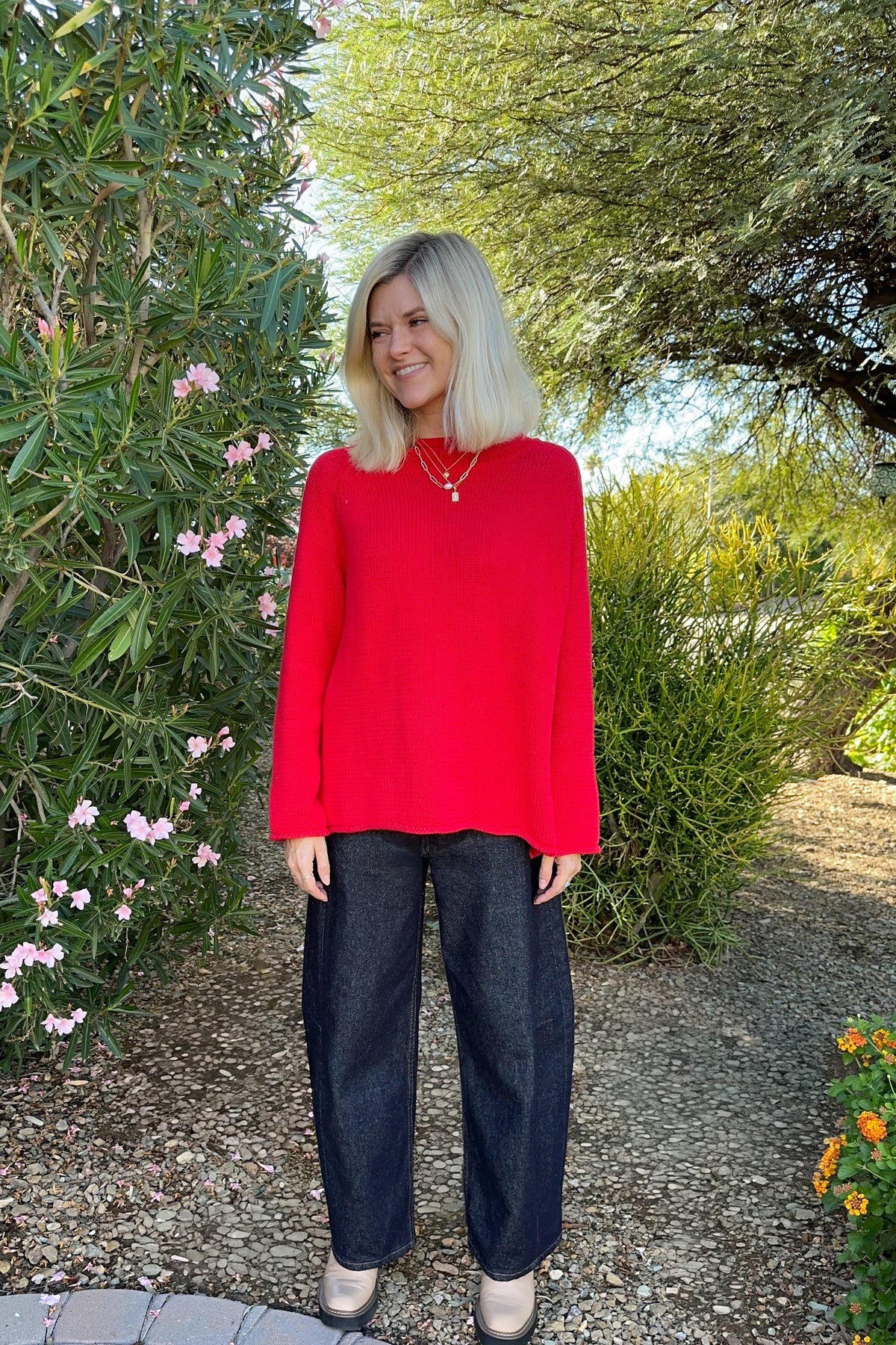 Cherry On Top Cotton Knit Sweater in Cherry Red