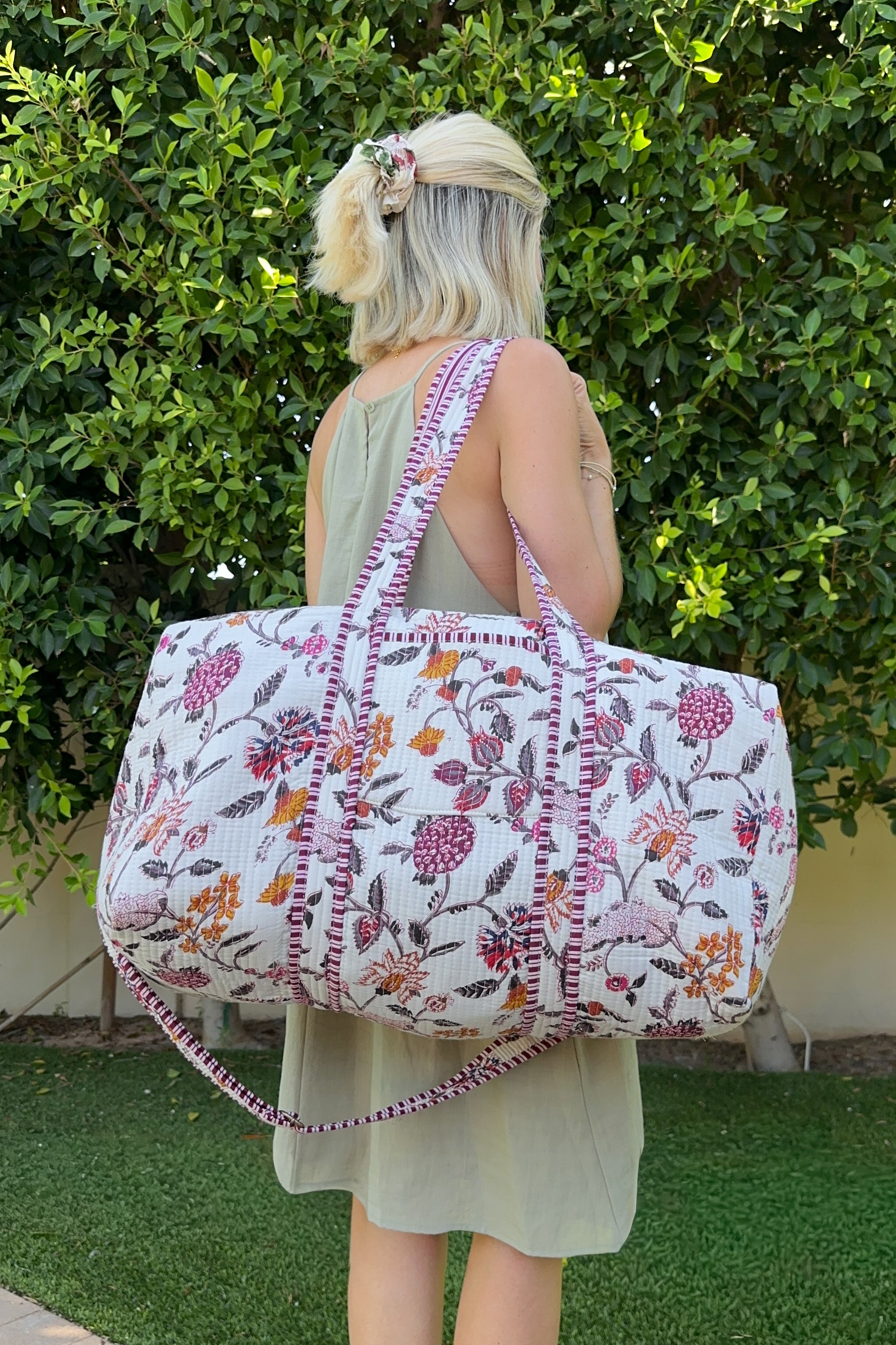 Weekender Quilted Duffle Bag in White