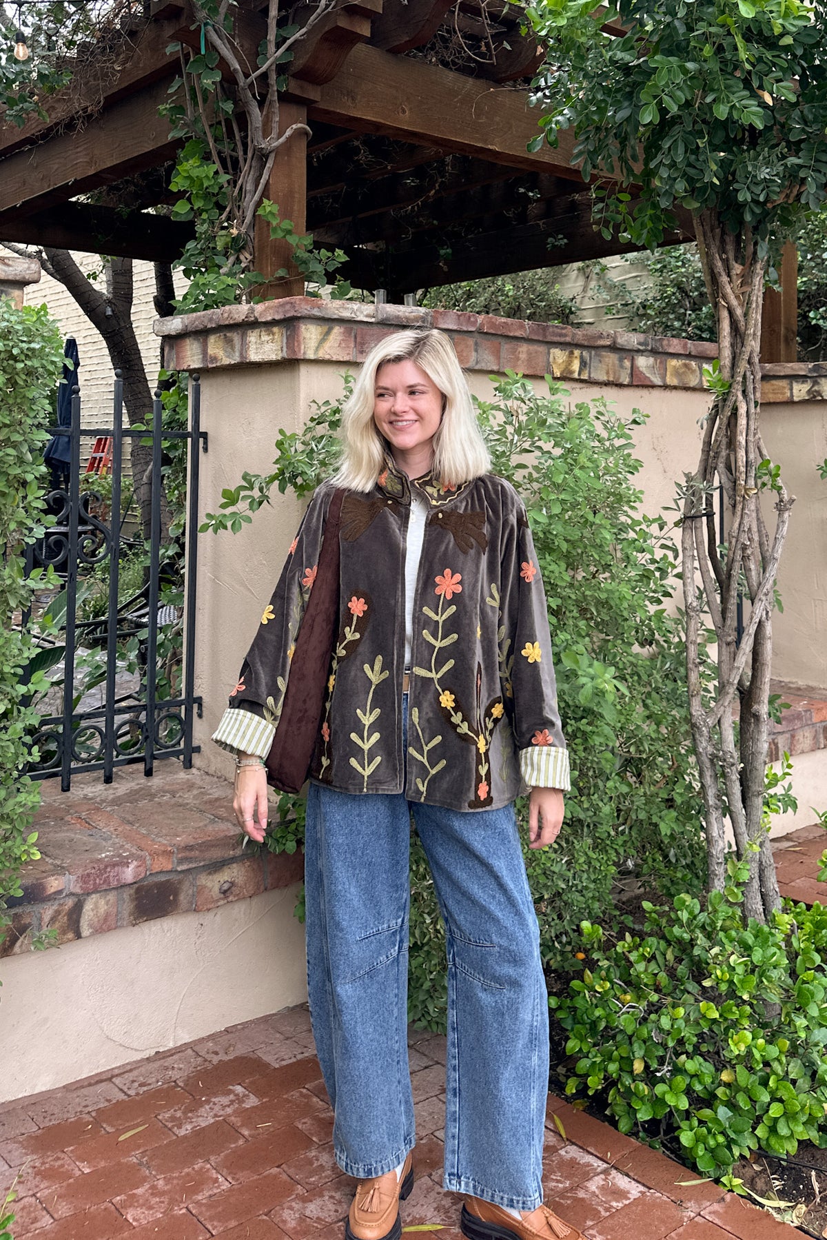 Whimsy Cotton Embroidered Jacket in Espresso