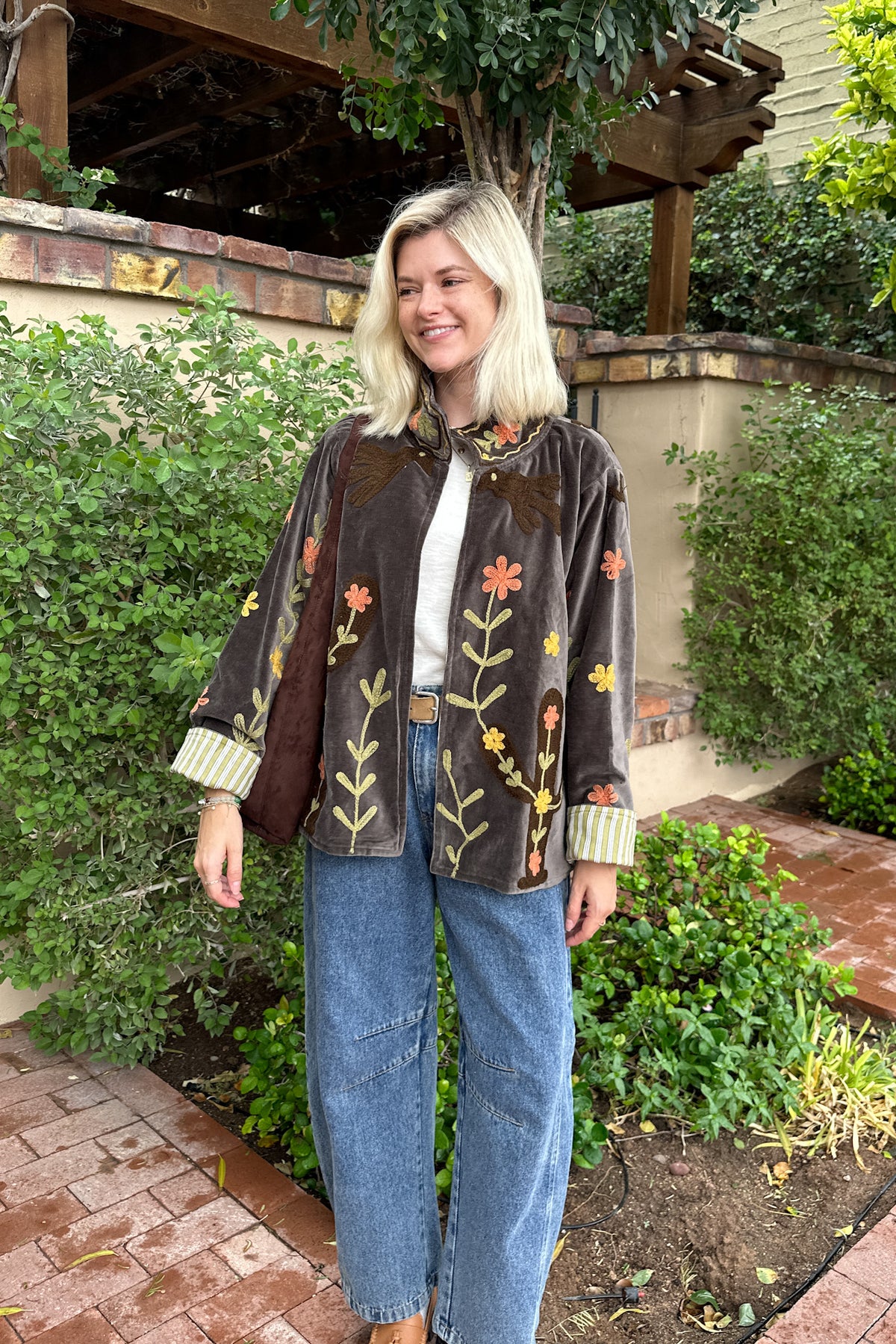 Whimsy Cotton Embroidered Jacket in Espresso