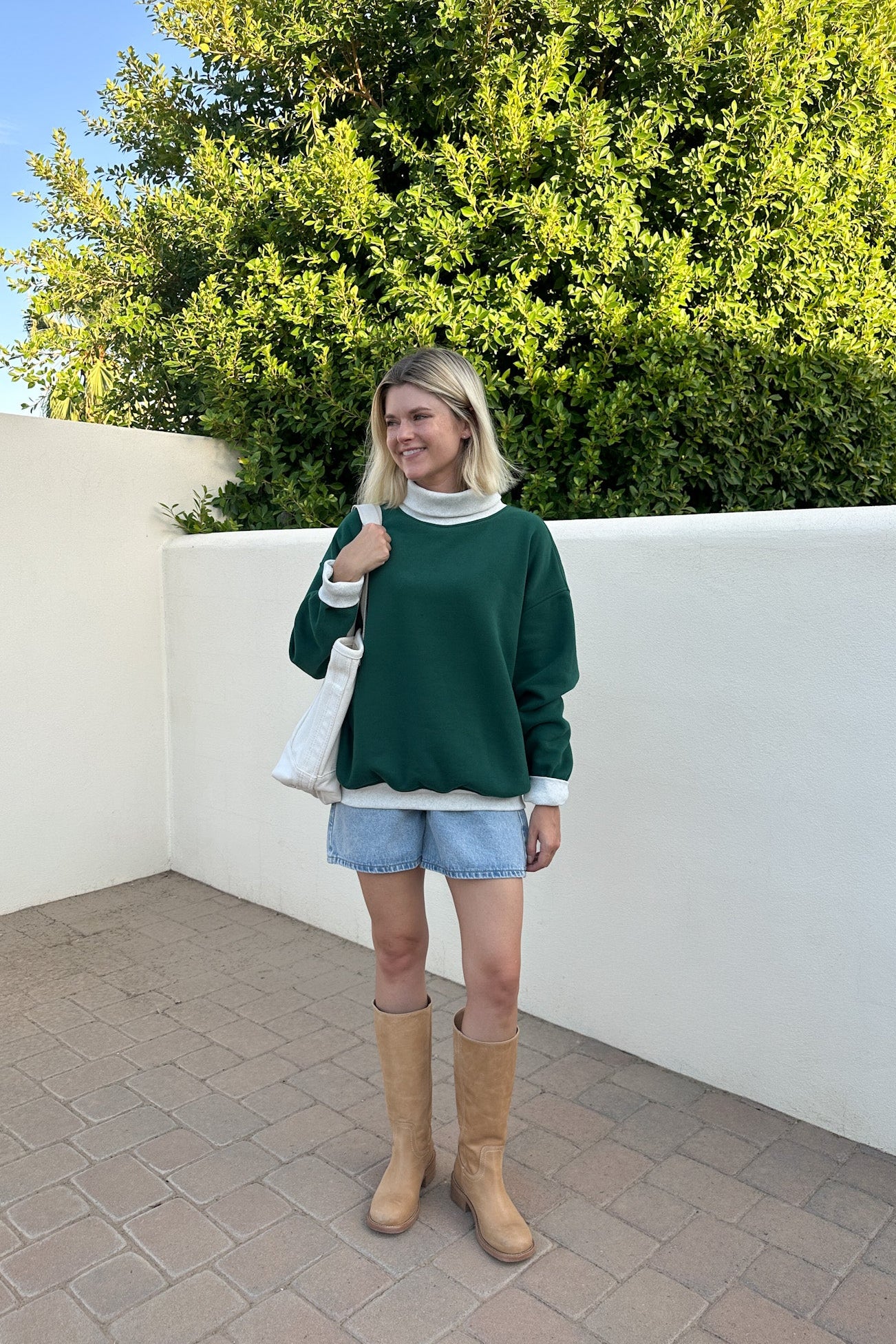 Off Duty Diana Rolled Mock Neck Pullover in Evergreen