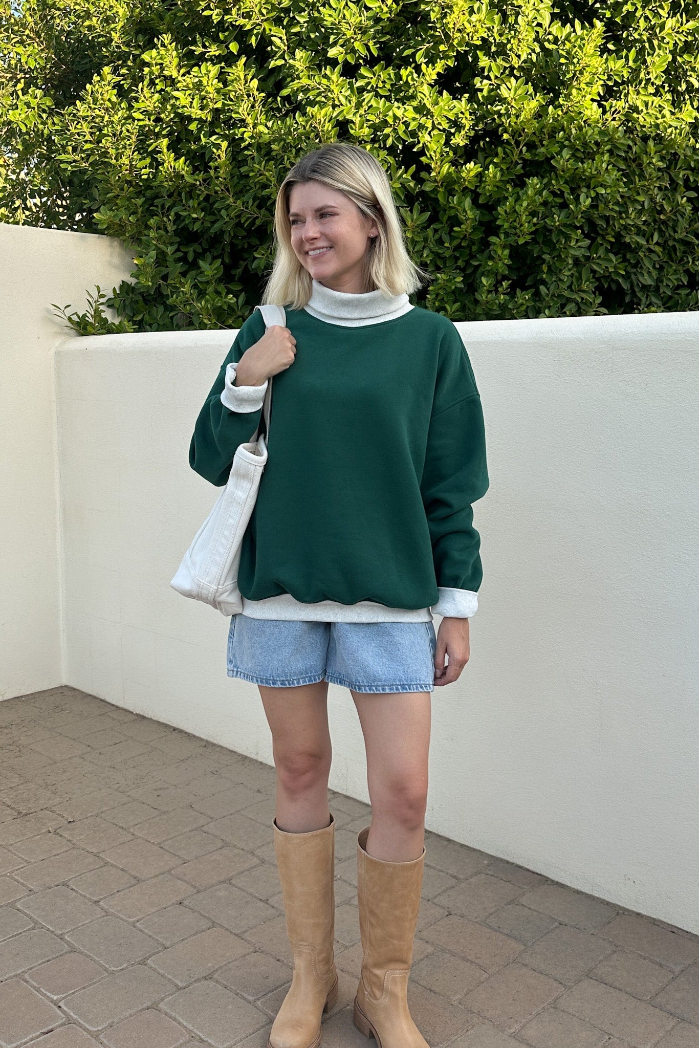 Off Duty Diana Rolled Mock Neck Pullover in Evergreen