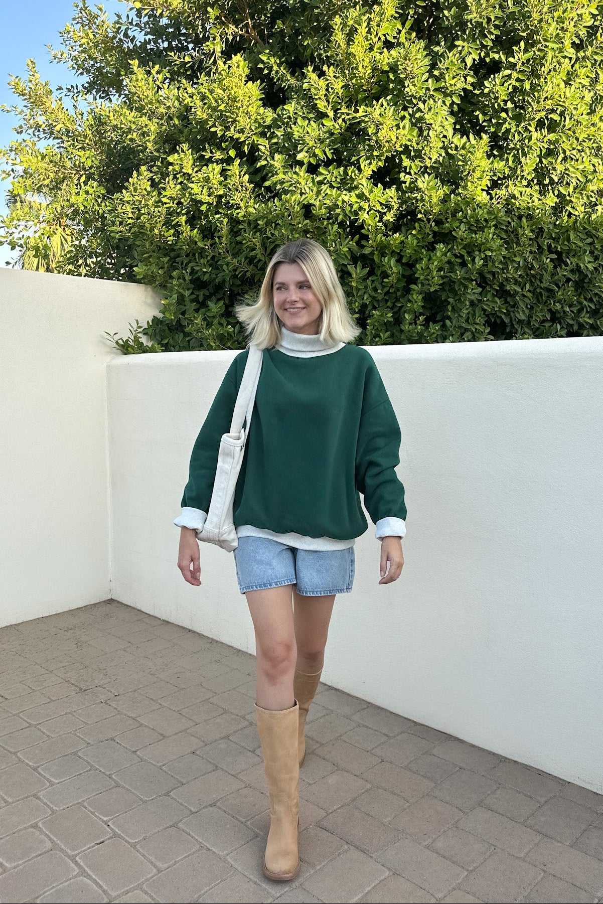 Off Duty Diana Rolled Mock Neck Pullover in Evergreen