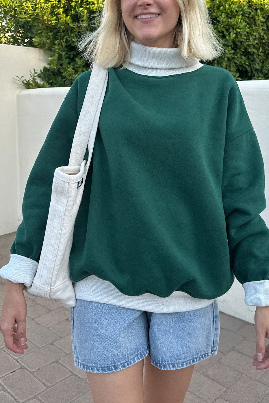 Off Duty Diana Rolled Mock Neck Pullover in Evergreen