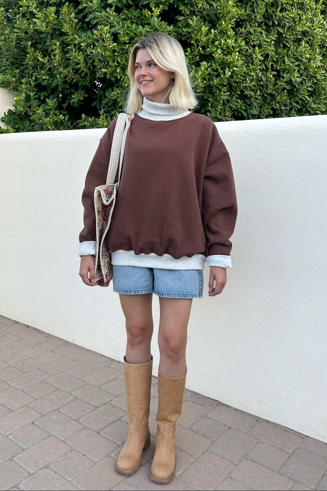 Off Duty Diana Rolled Mock Neck Pullover in Chocolate