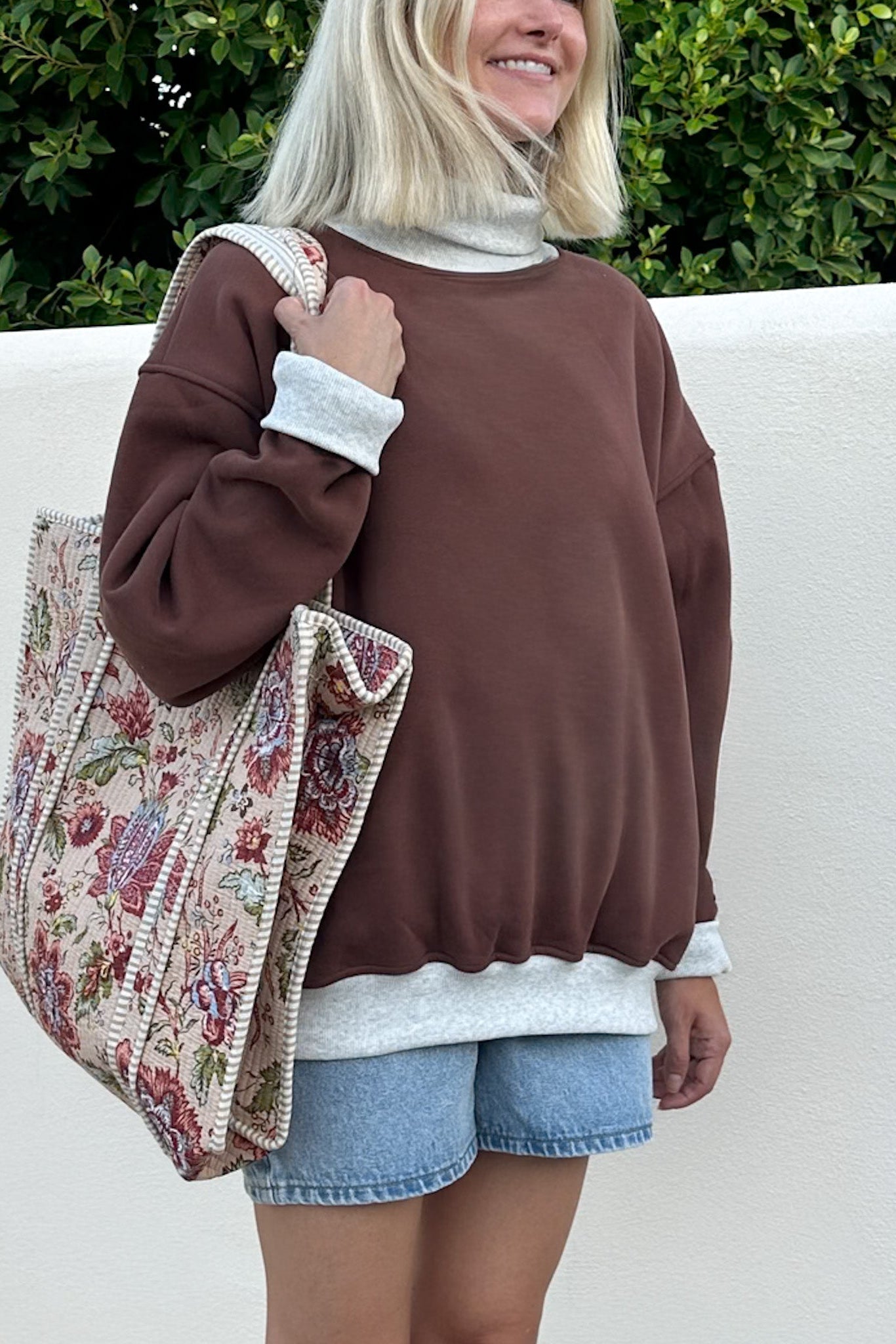 Off Duty Diana Rolled Mock Neck Pullover in Chocolate