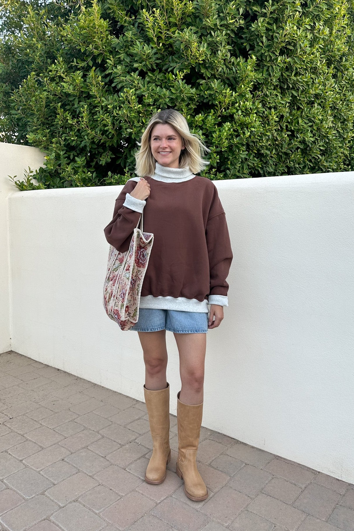 Off Duty Diana Rolled Mock Neck Pullover in Chocolate