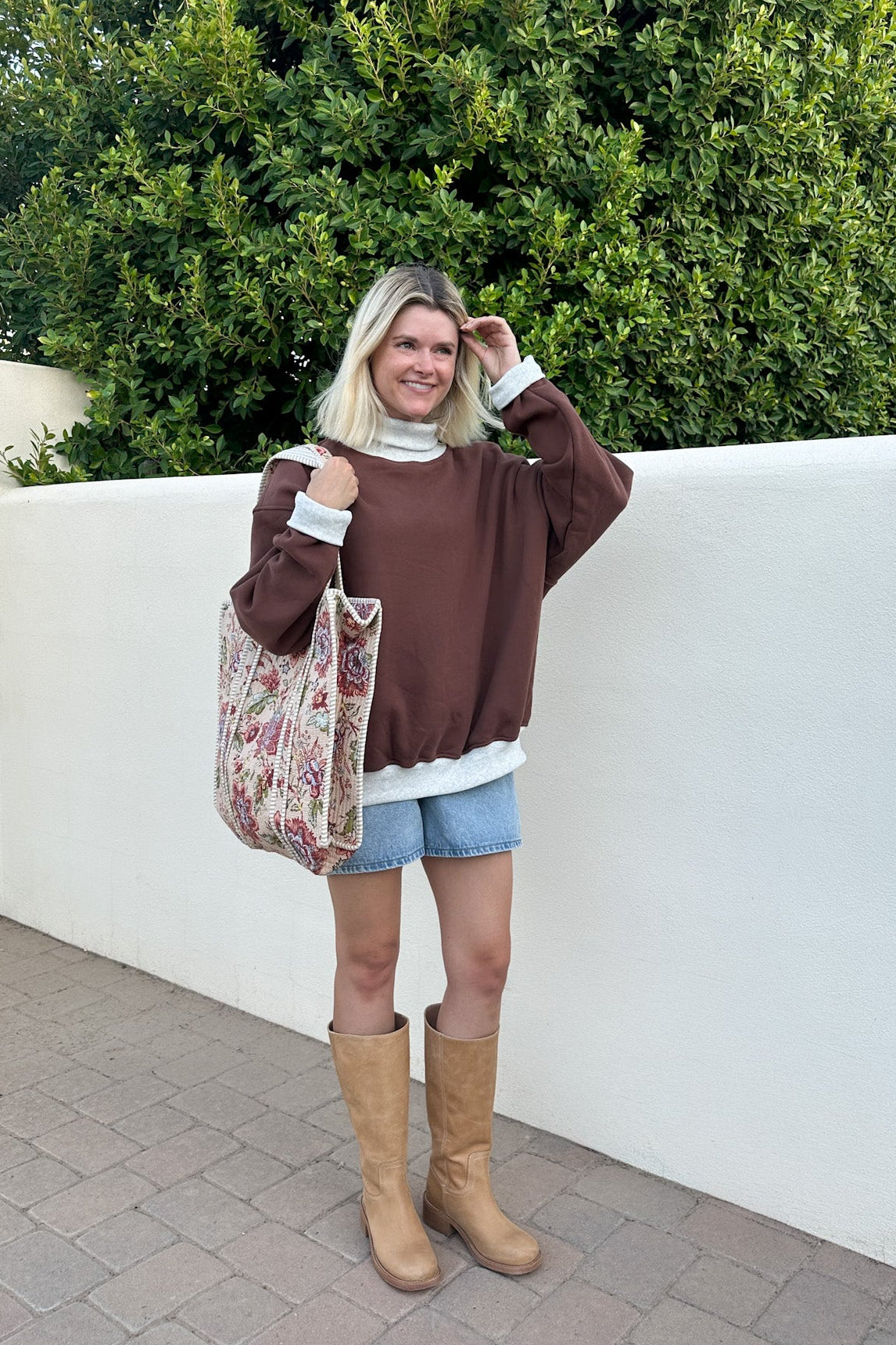 Off Duty Diana Rolled Mock Neck Pullover in Chocolate