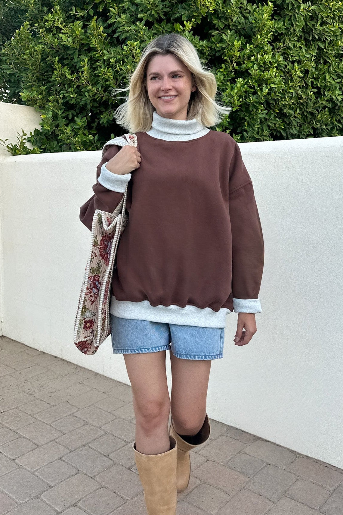Off Duty Diana Rolled Mock Neck Pullover in Chocolate
