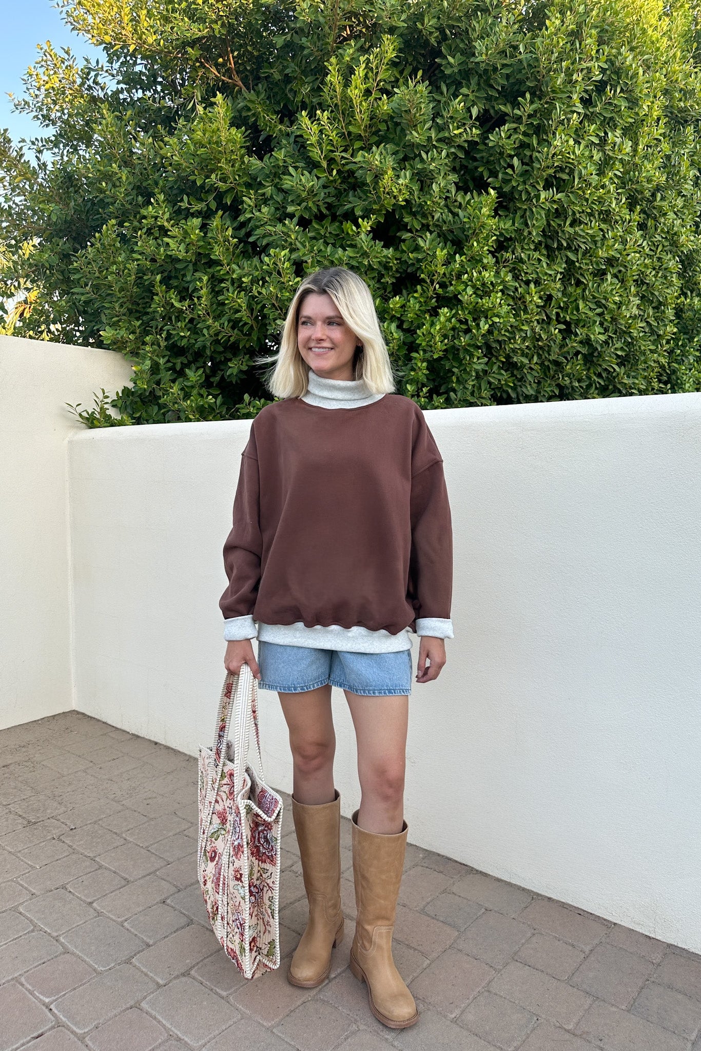Off Duty Diana Rolled Mock Neck Pullover in Chocolate