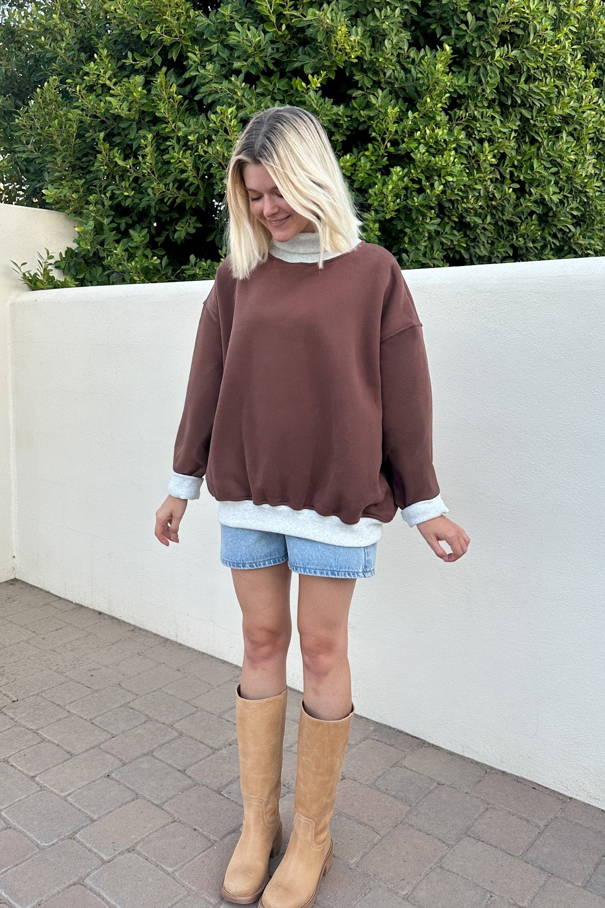 Off Duty Diana Rolled Mock Neck Pullover in Chocolate