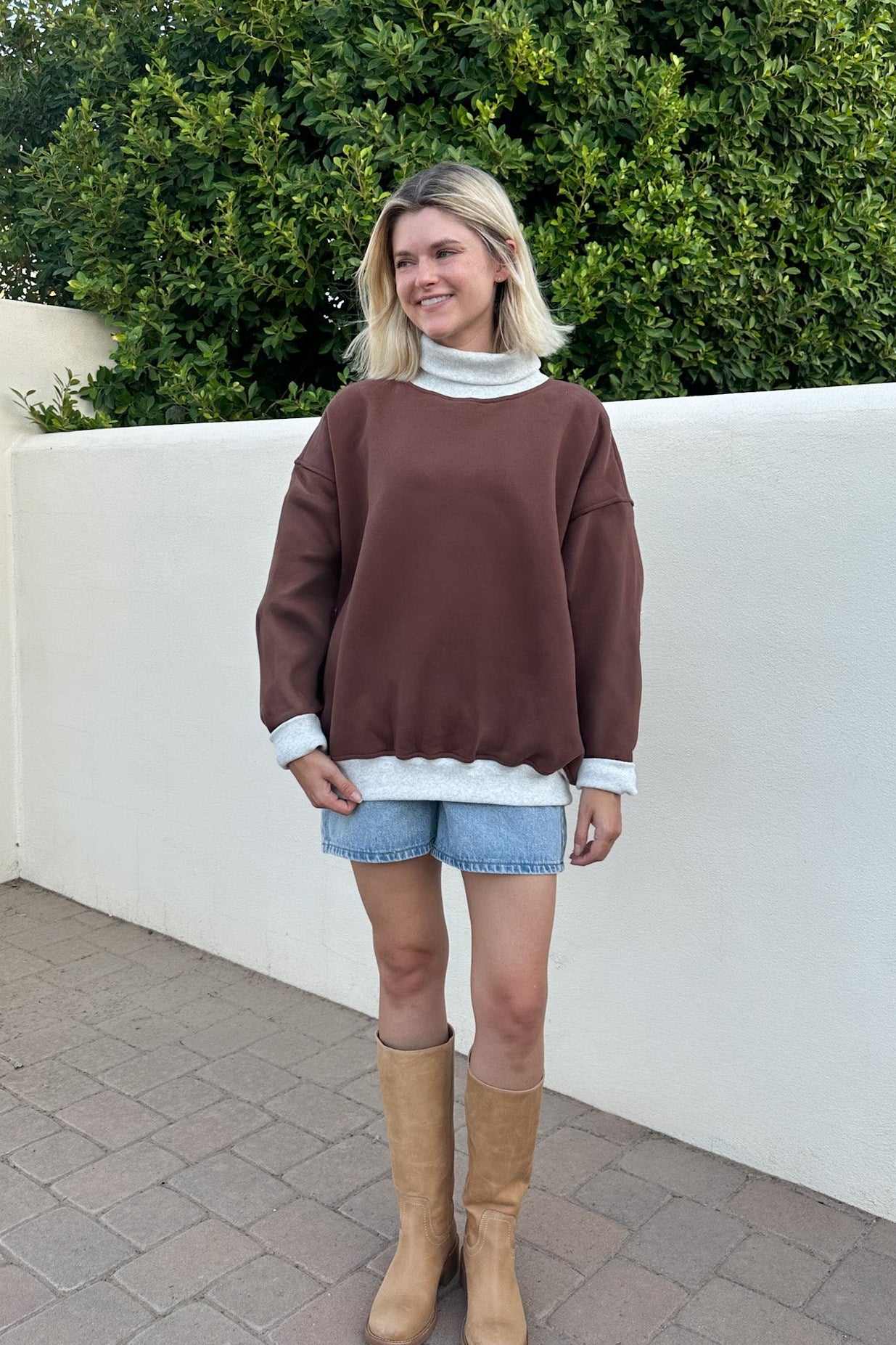 Off Duty Diana Rolled Mock Neck Pullover in Chocolate