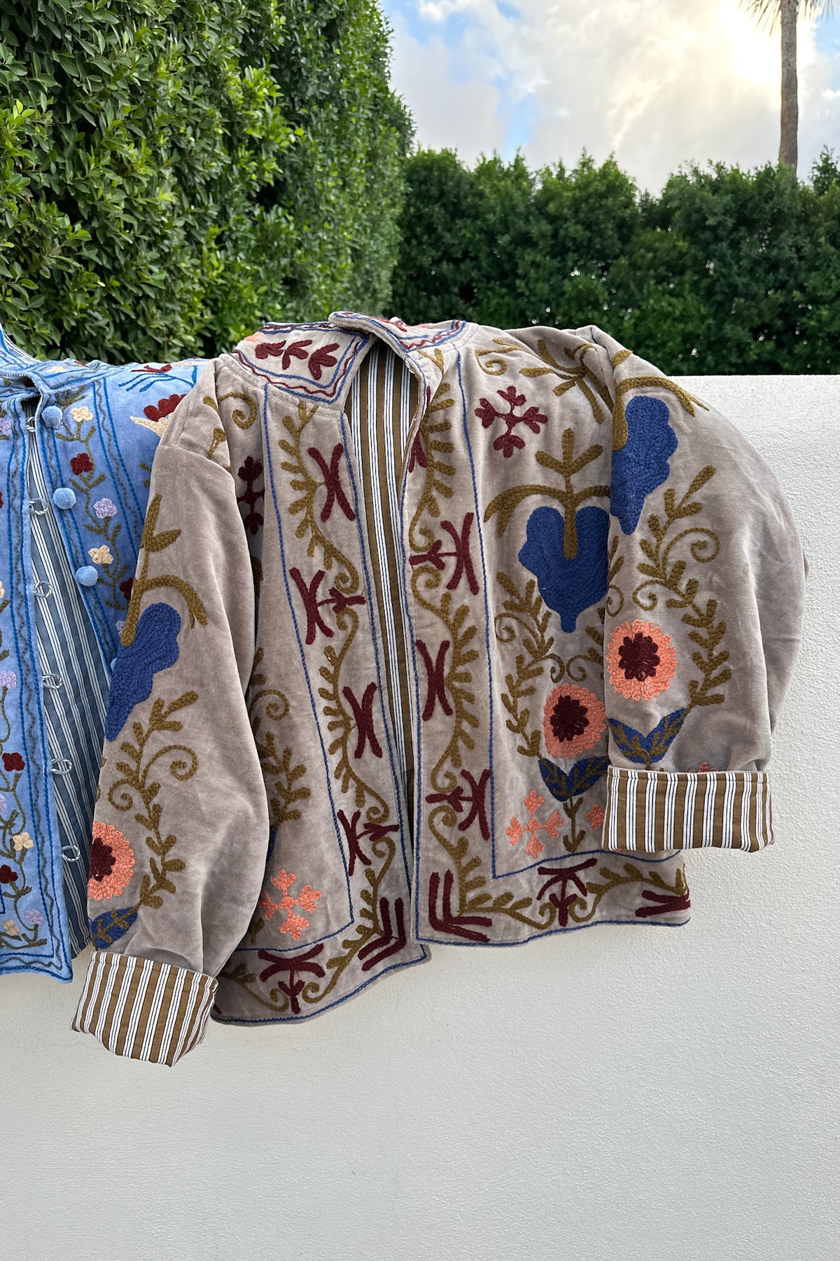 Whimsy Cotton Embroidered Jacket in Taupe